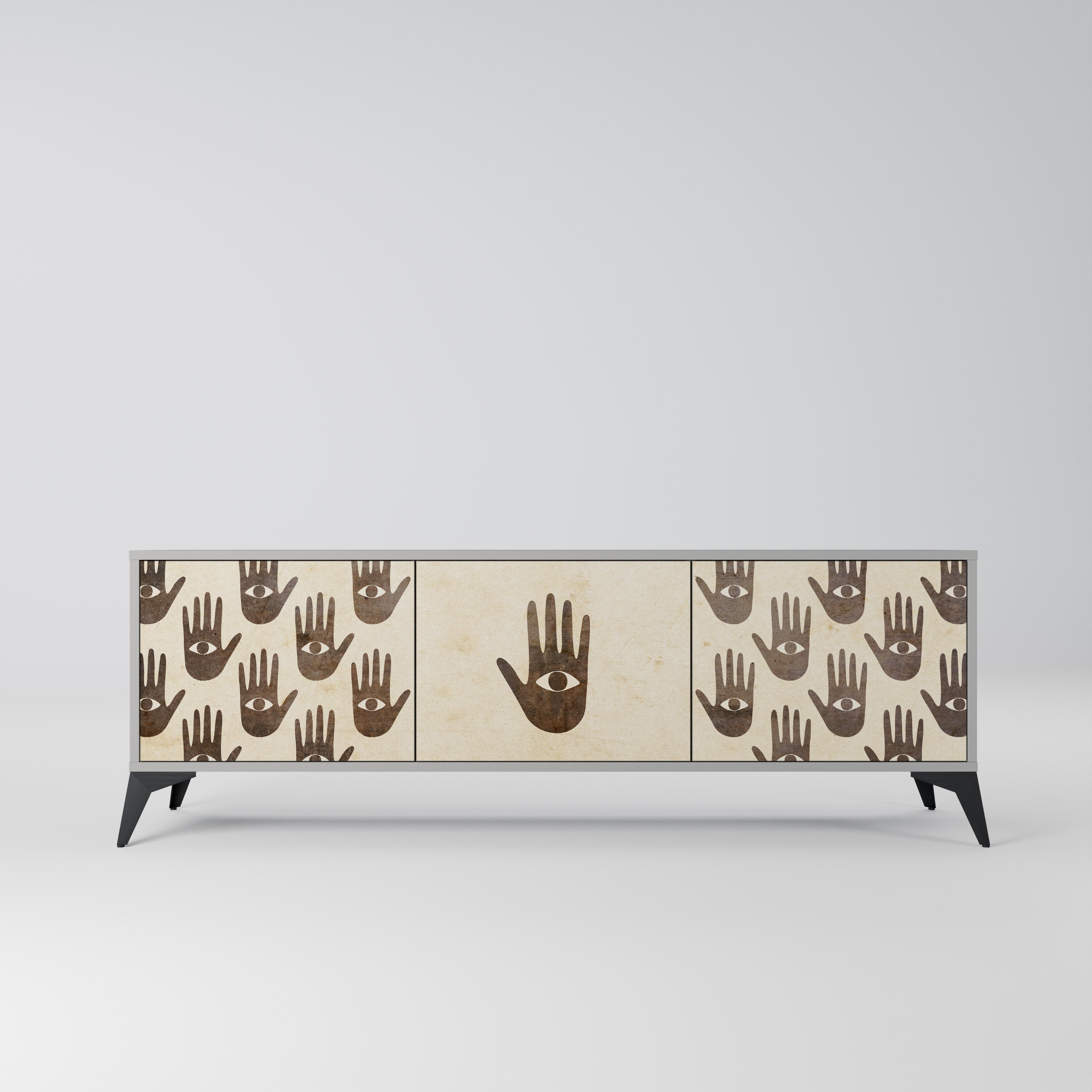 VOIR PLUS Meuble TV 3 portes en finition grise