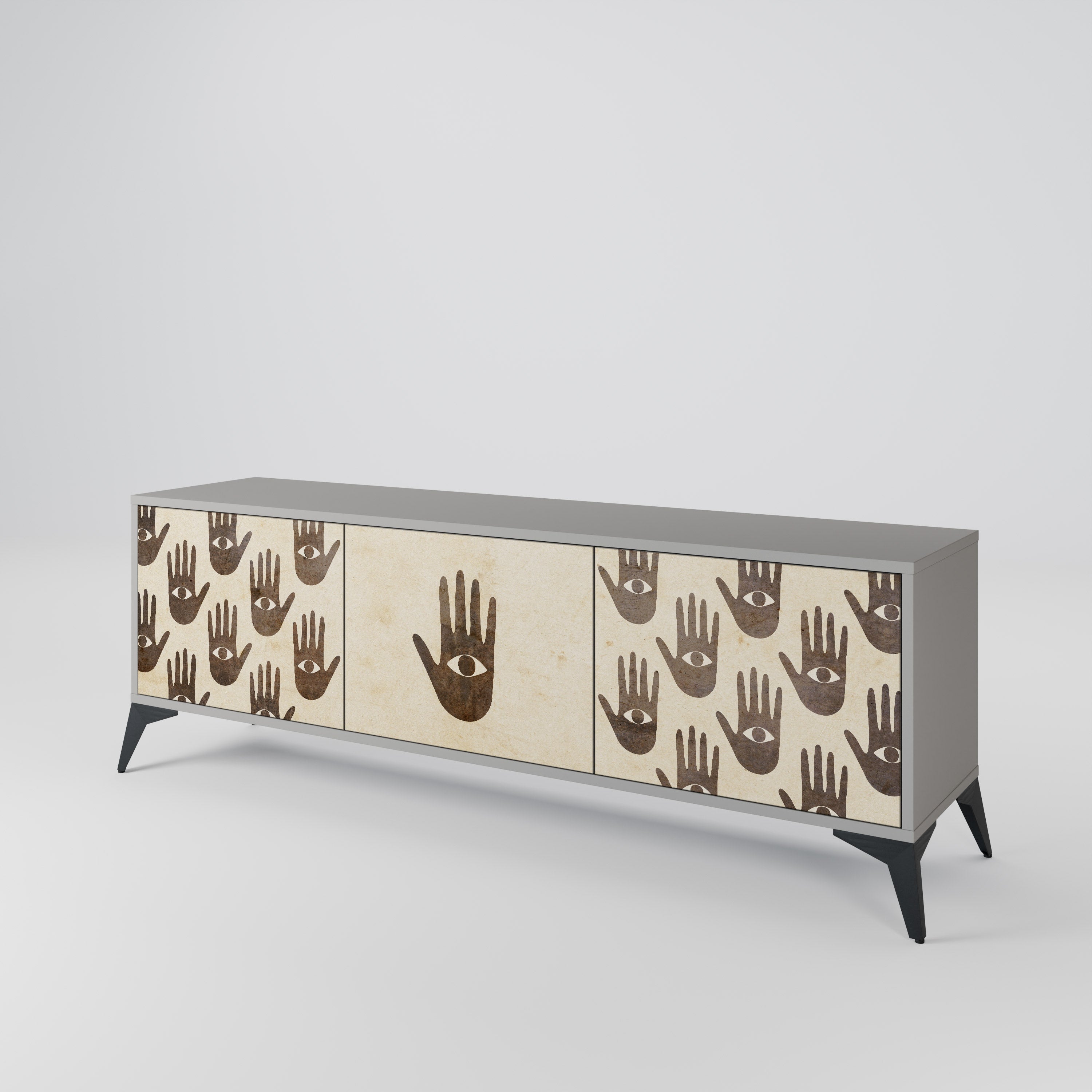 VOIR PLUS Meuble TV 3 portes en finition grise