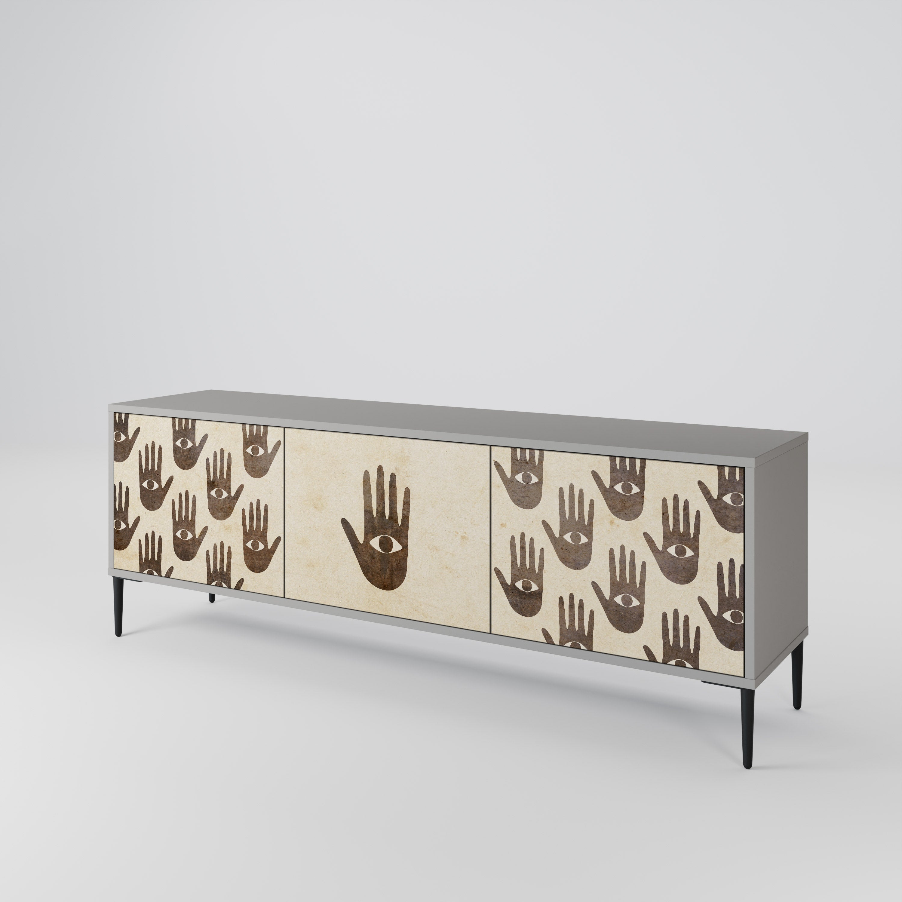 VOIR PLUS Meuble TV 3 portes en finition grise