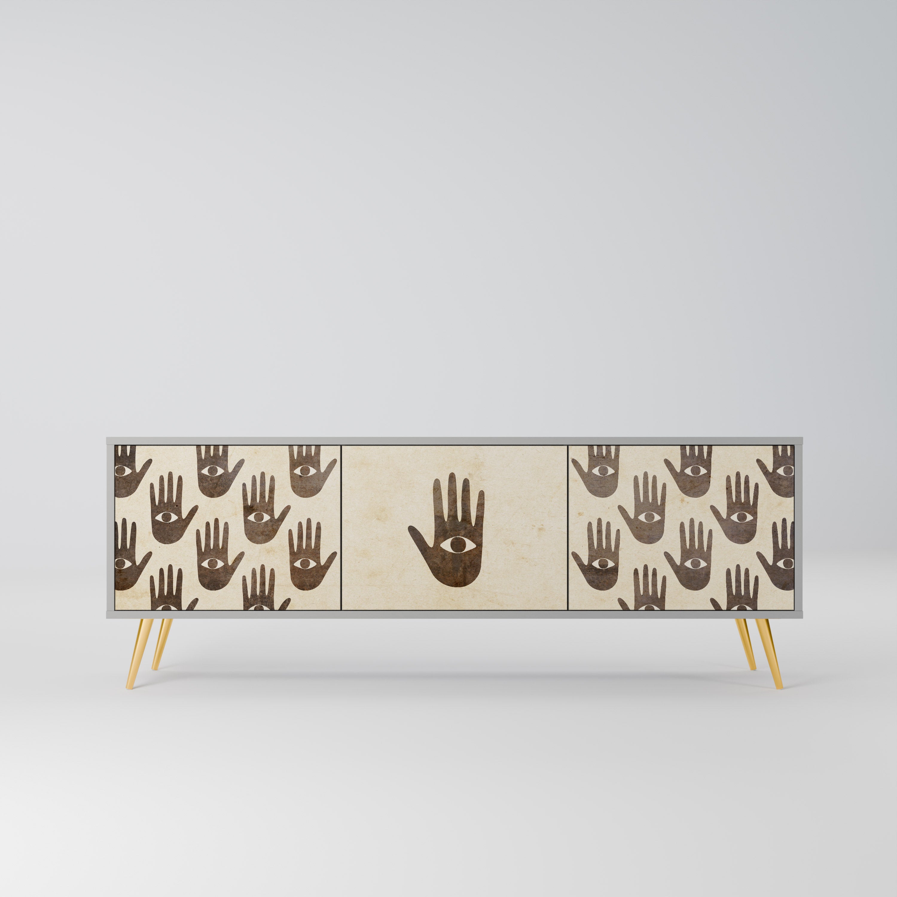 VOIR PLUS Meuble TV 3 portes en finition grise