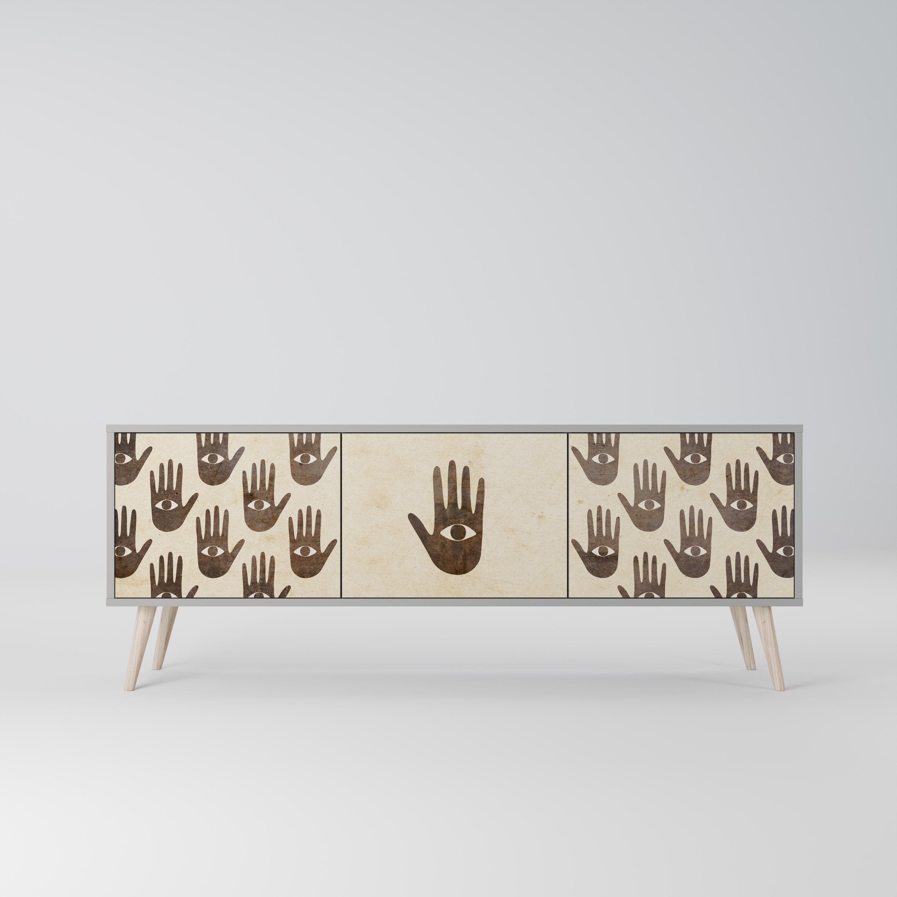 VOIR PLUS Meuble TV 3 portes en finition grise