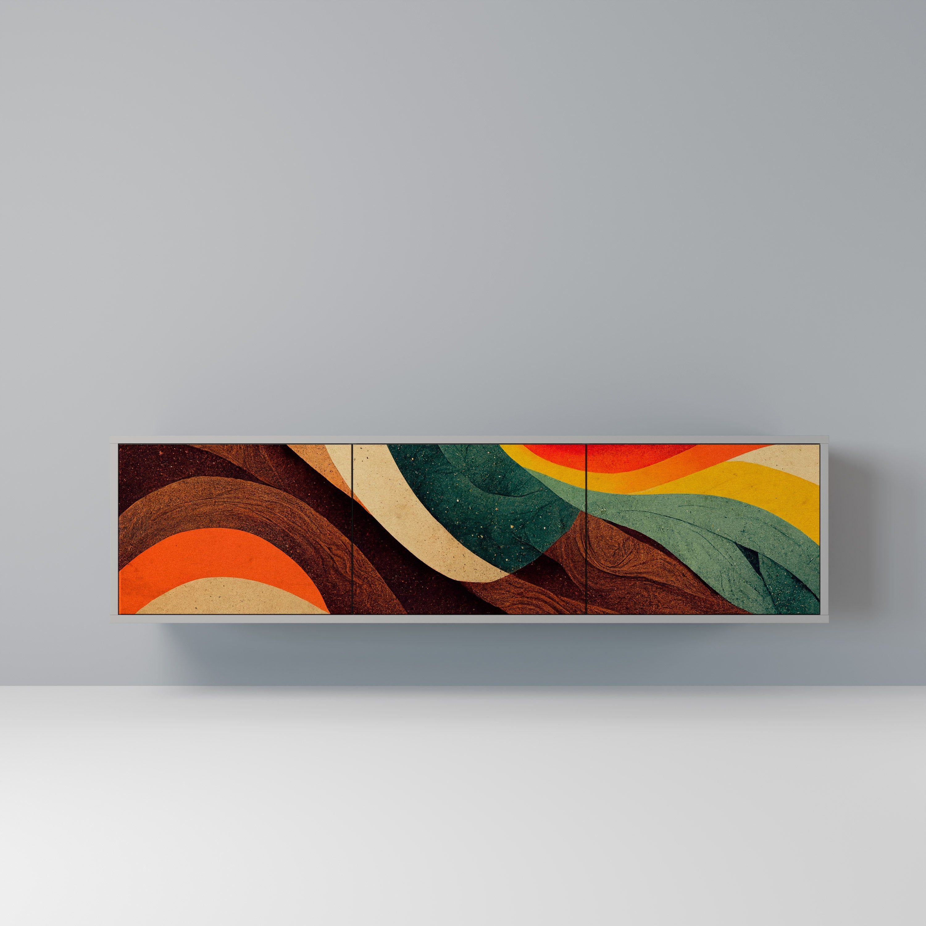 Meuble TV 3 portes COLORFUL STRANDS, finition grise