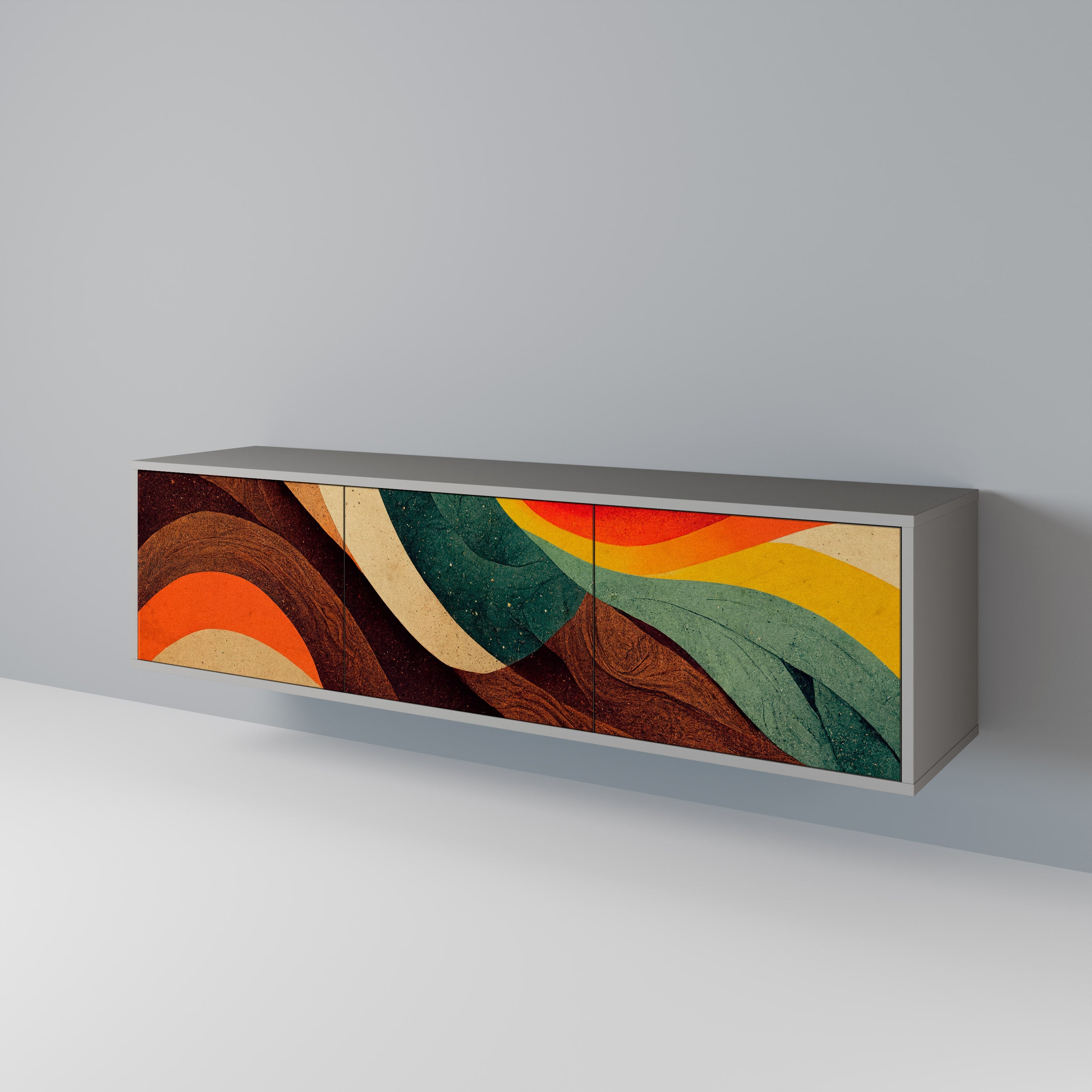 Meuble TV 3 portes COLORFUL STRANDS, finition grise