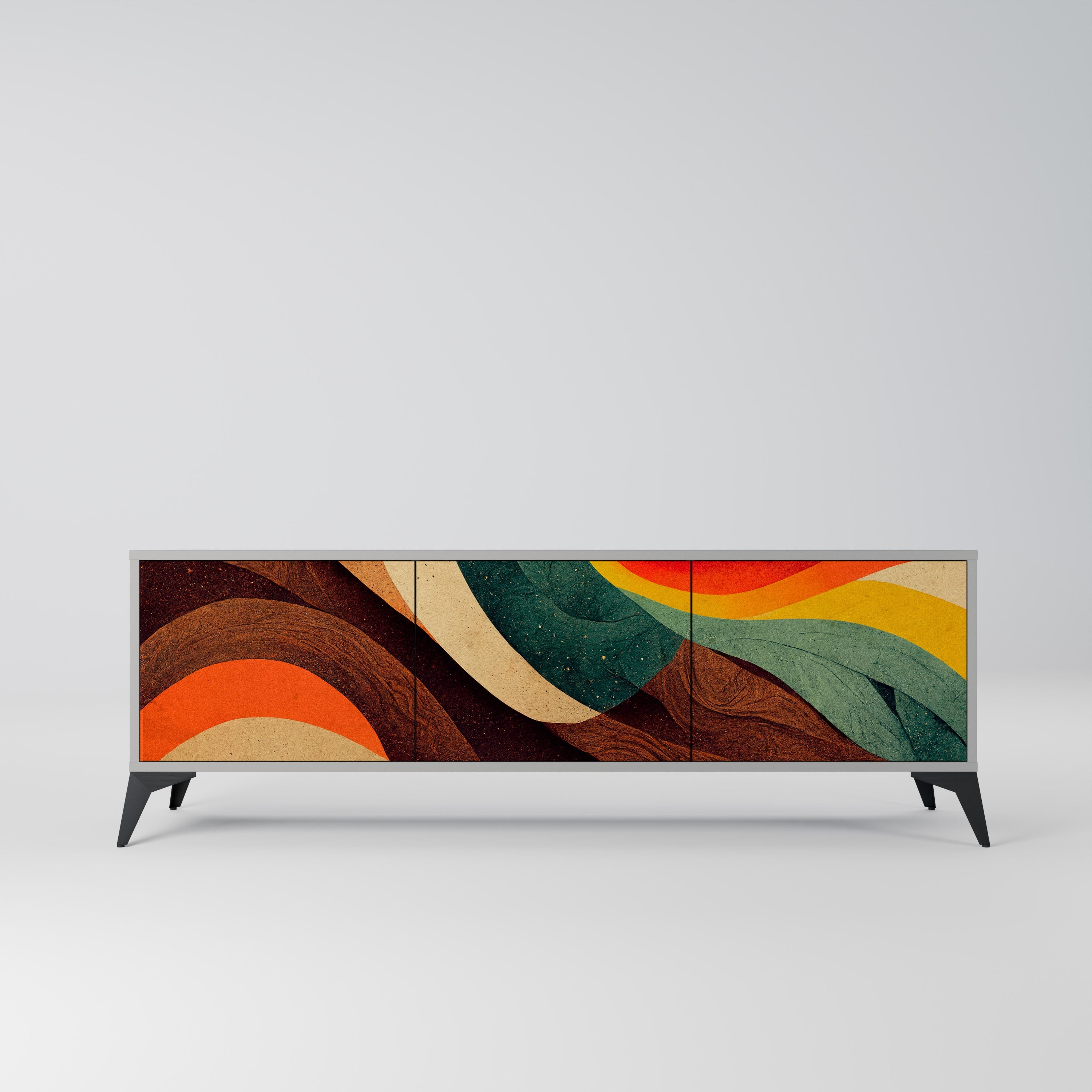 Meuble TV 3 portes COLORFUL STRANDS, finition grise