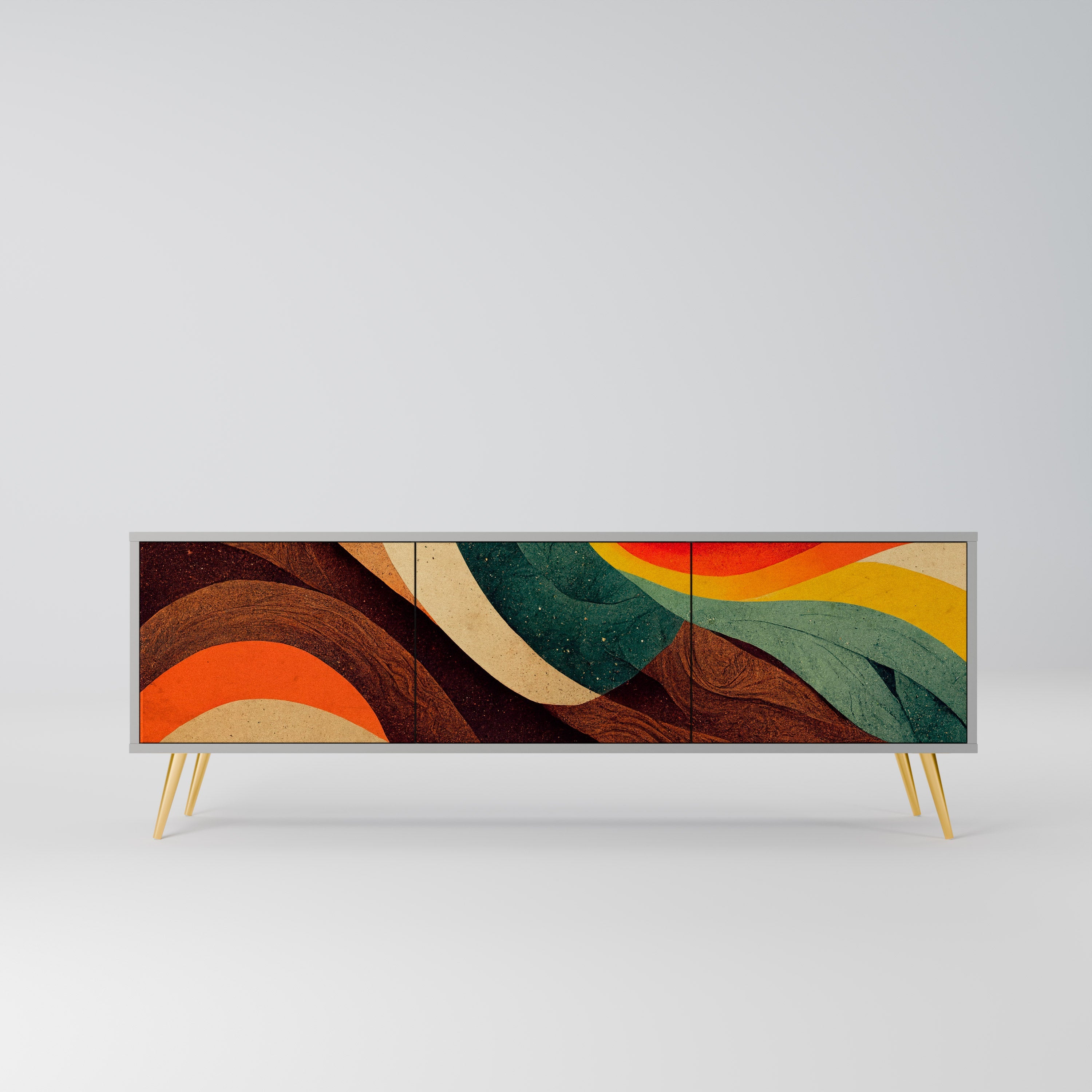 Meuble TV 3 portes COLORFUL STRANDS, finition grise