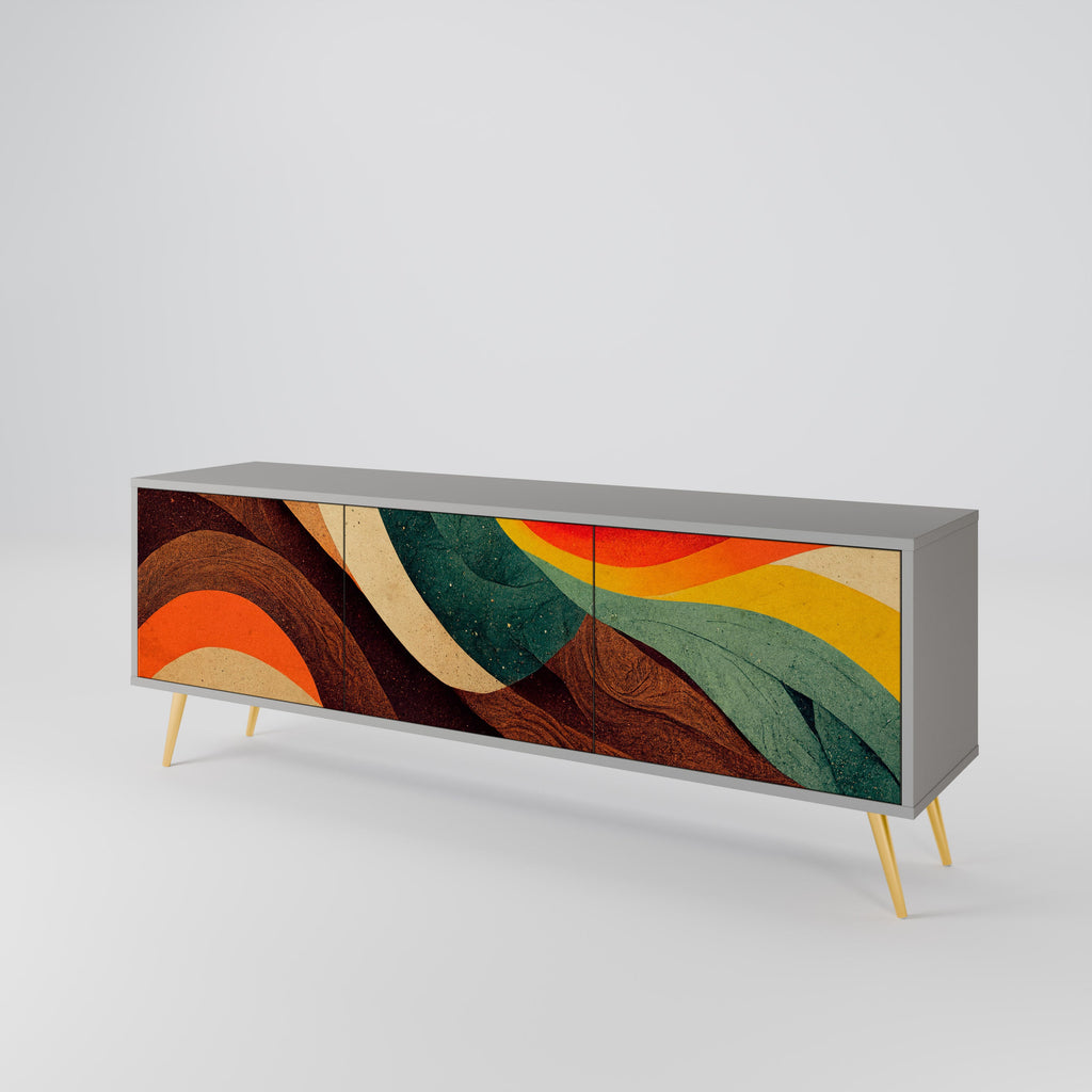 Meuble TV 3 portes COLORFUL STRANDS, finition grise