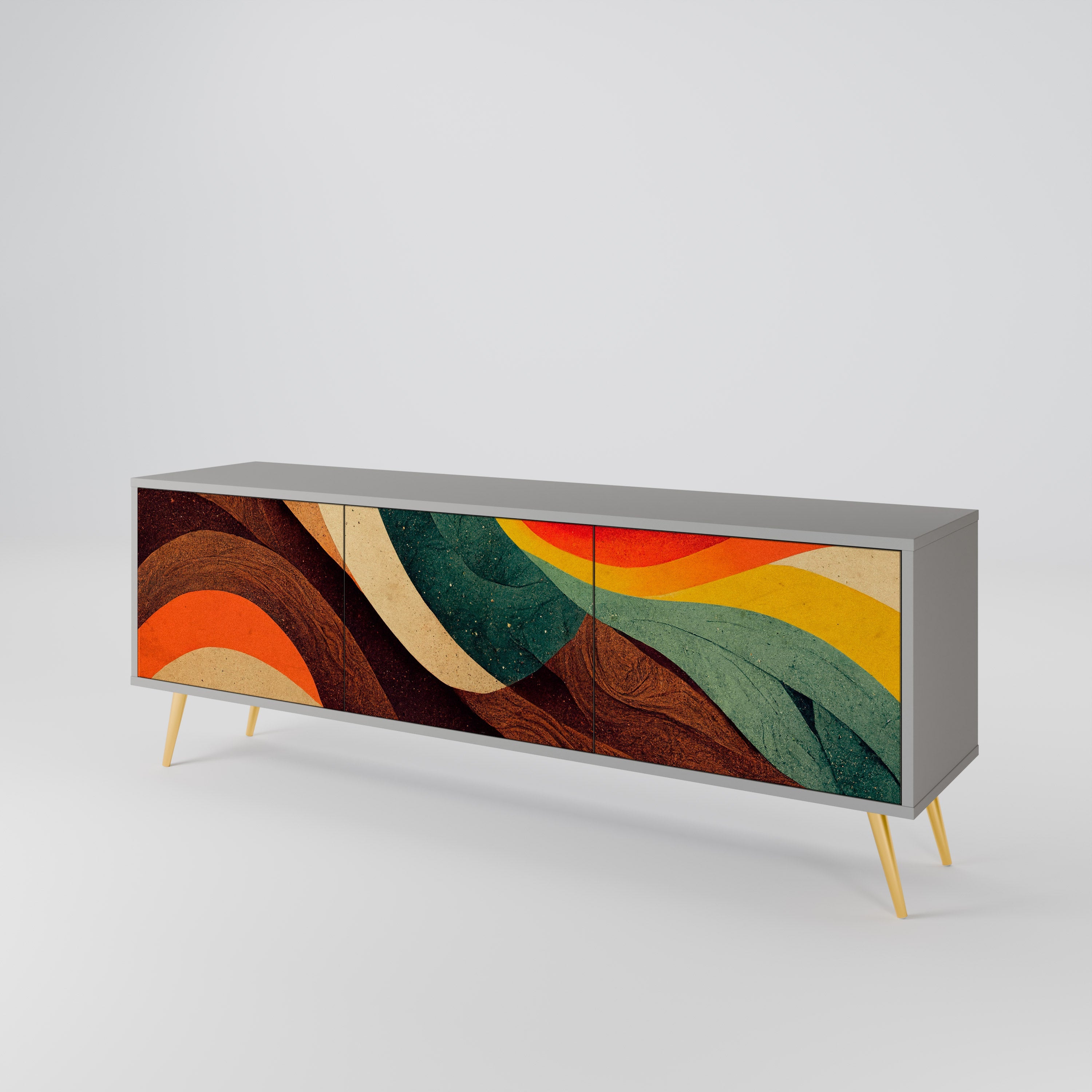 Meuble TV 3 portes COLORFUL STRANDS, finition grise