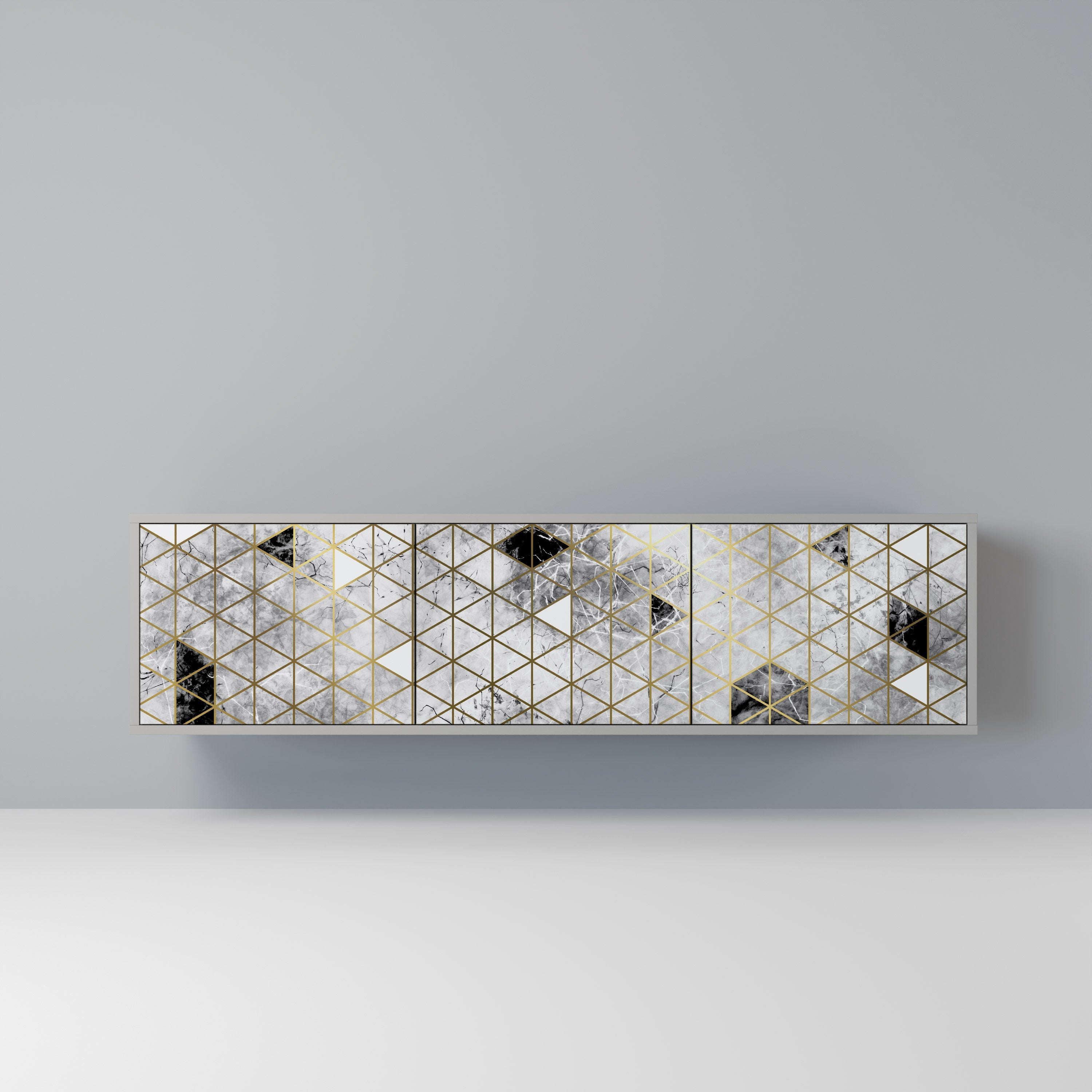 Meuble TV 3 portes ASHEN ARIA, finition grise