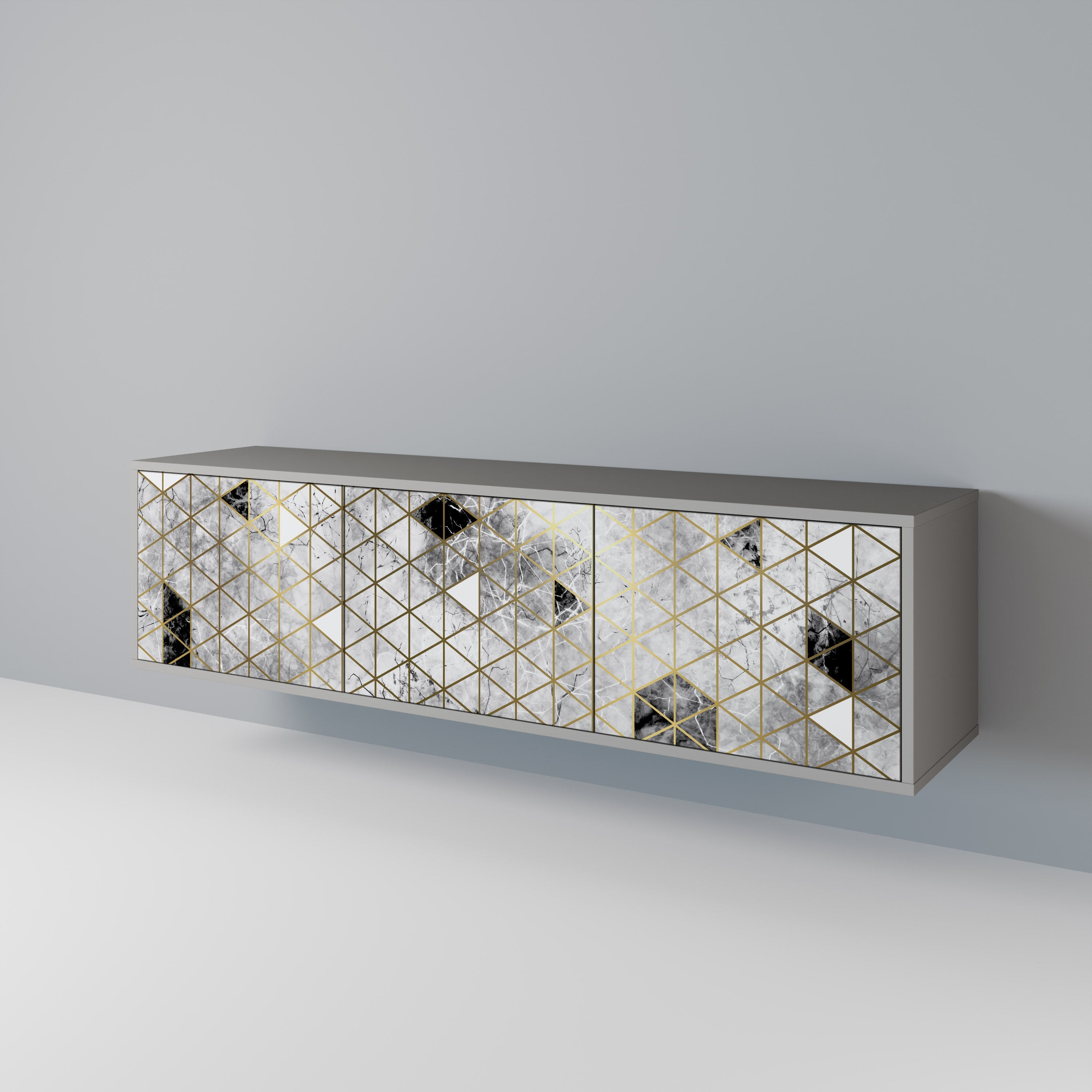 Meuble TV 3 portes ASHEN ARIA, finition grise