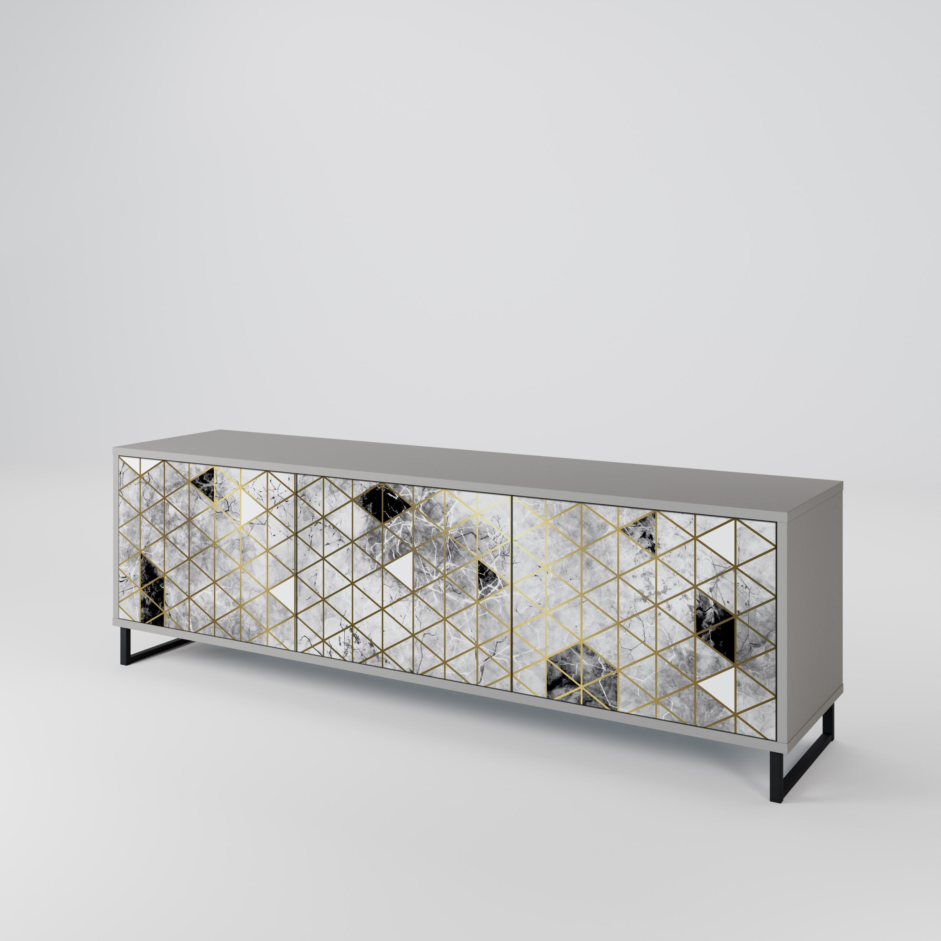 Meuble TV 3 portes ASHEN ARIA, finition grise