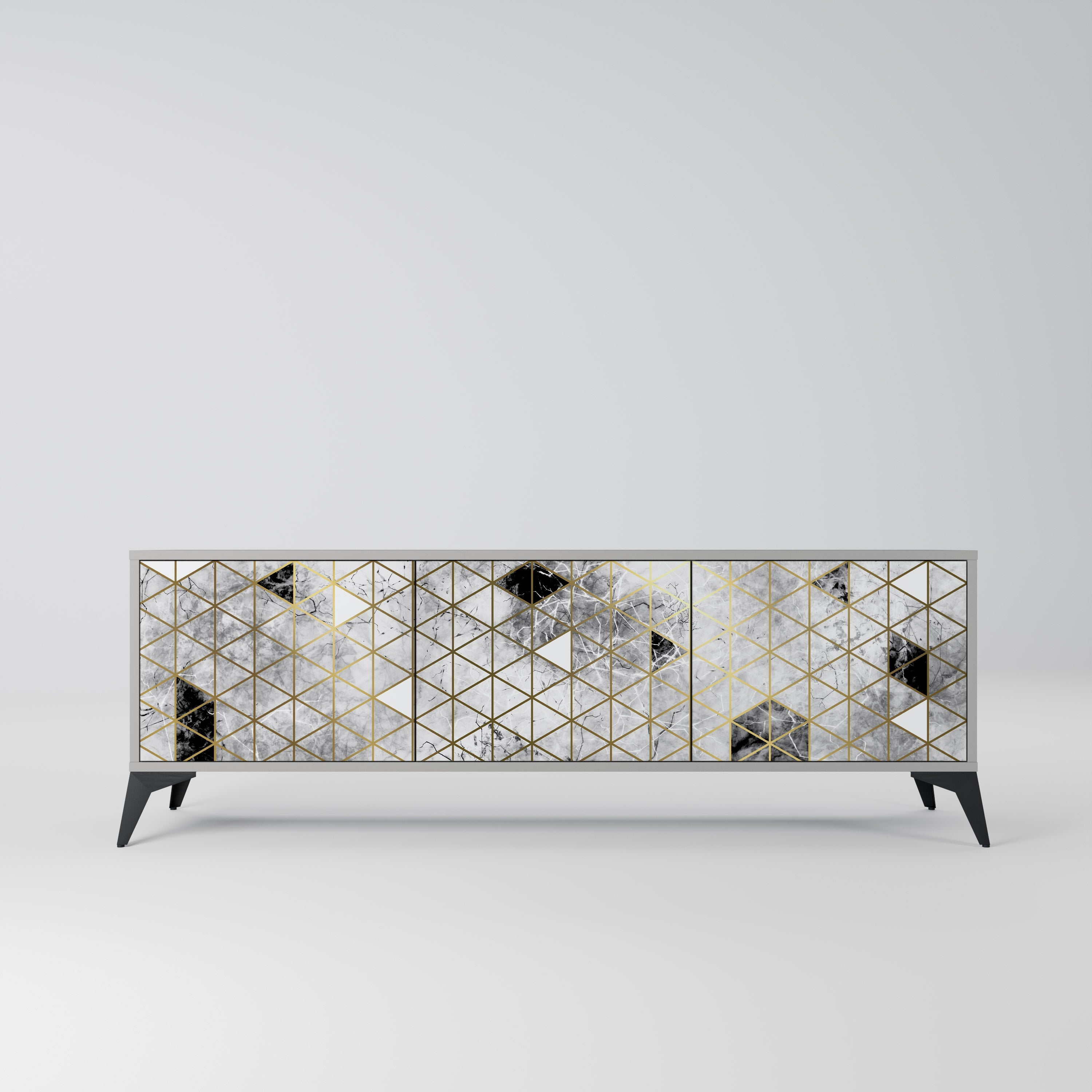 Meuble TV 3 portes ASHEN ARIA, finition grise