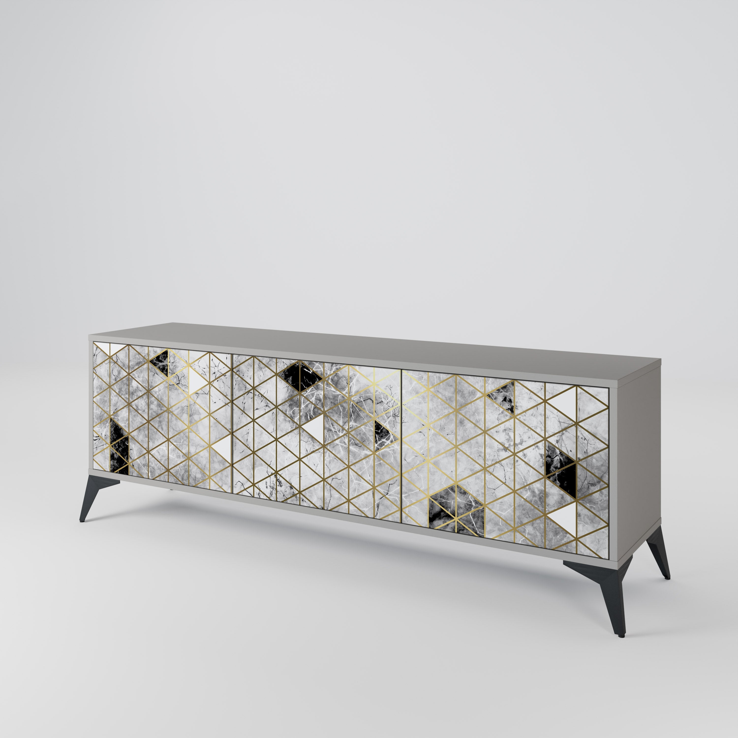 Meuble TV 3 portes ASHEN ARIA, finition grise