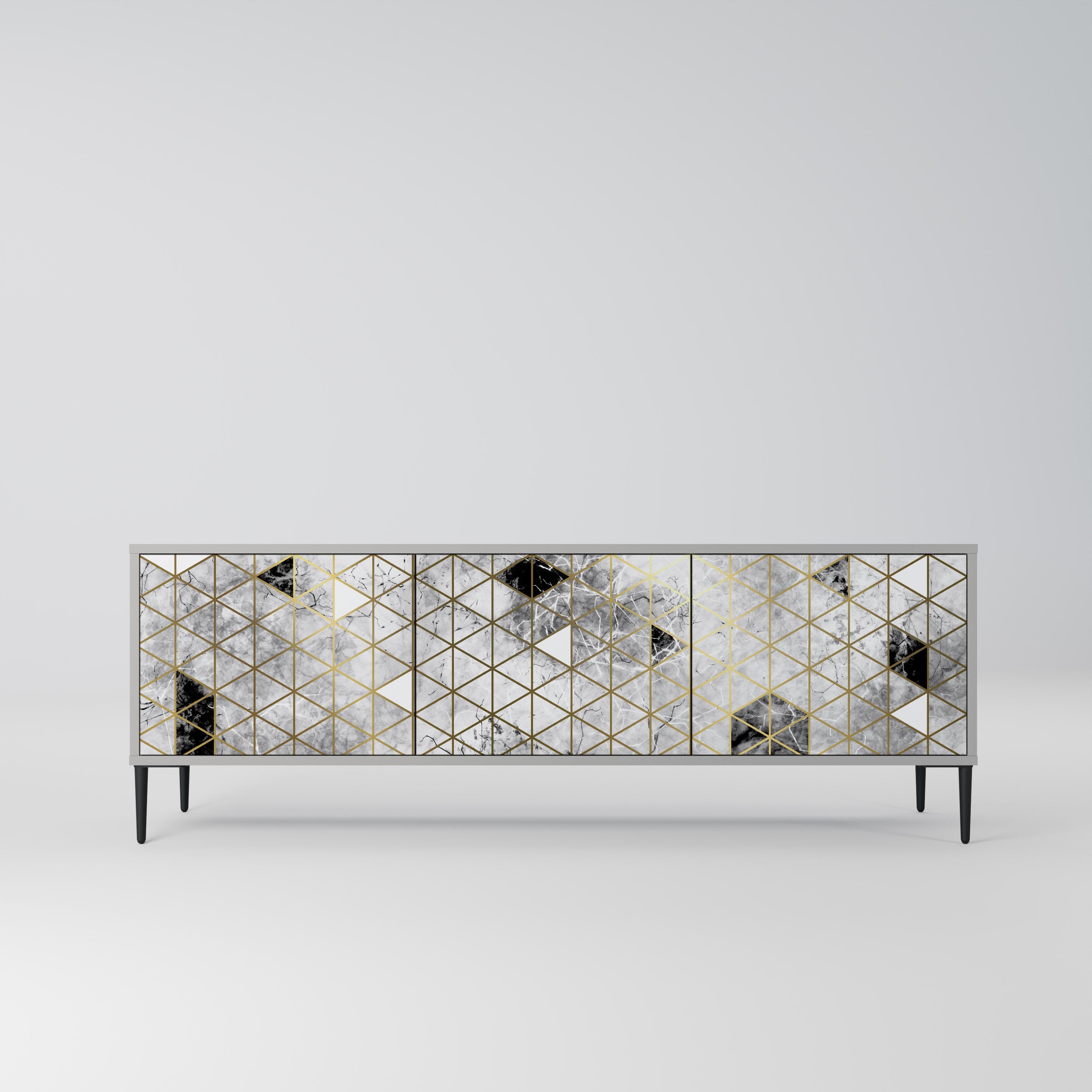 Meuble TV 3 portes ASHEN ARIA, finition grise