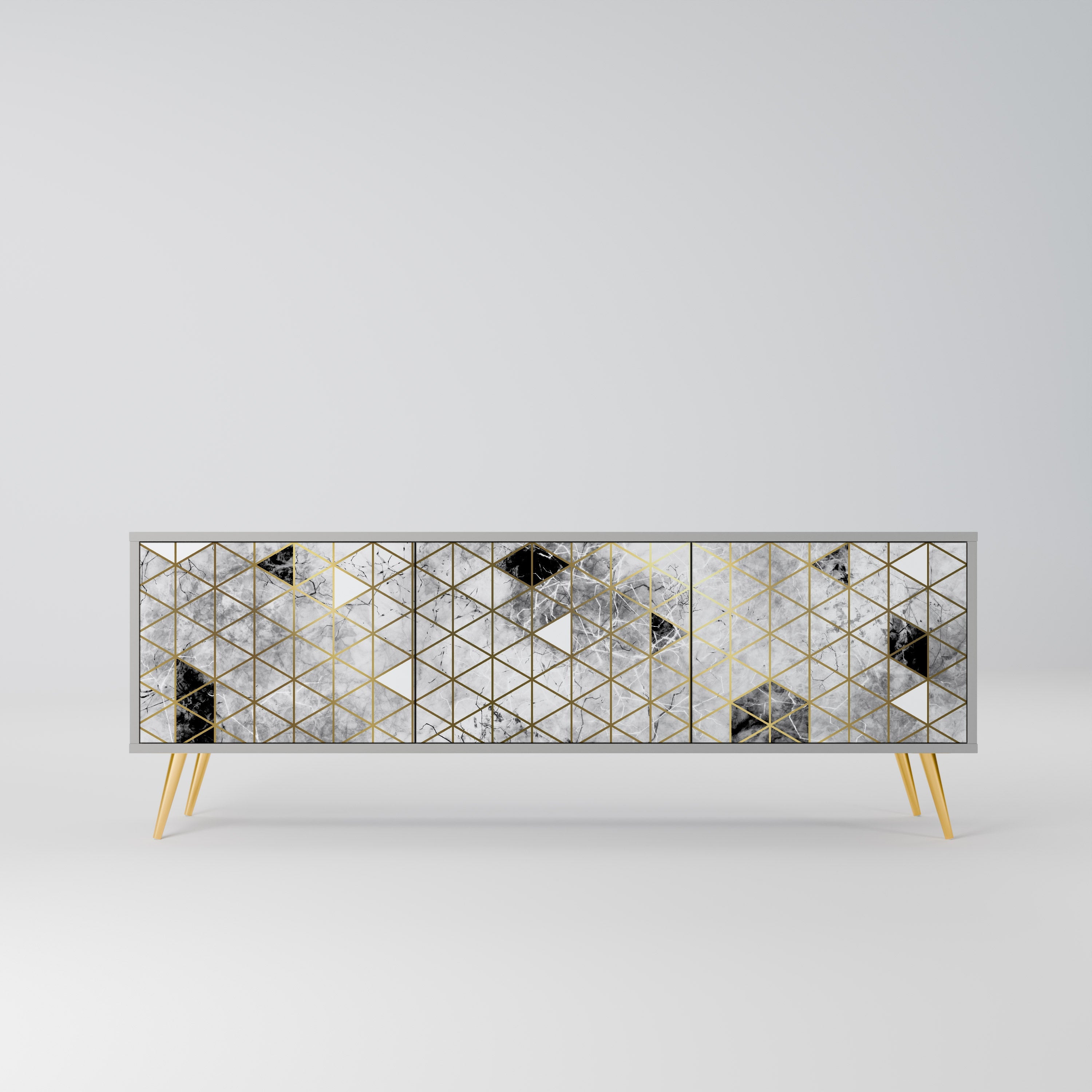 Meuble TV 3 portes ASHEN ARIA, finition grise