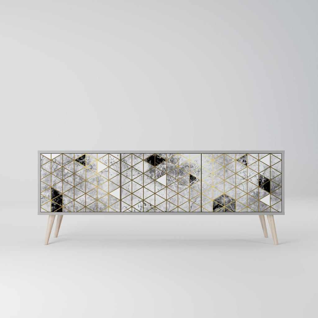 Meuble TV 3 portes ASHEN ARIA, finition grise