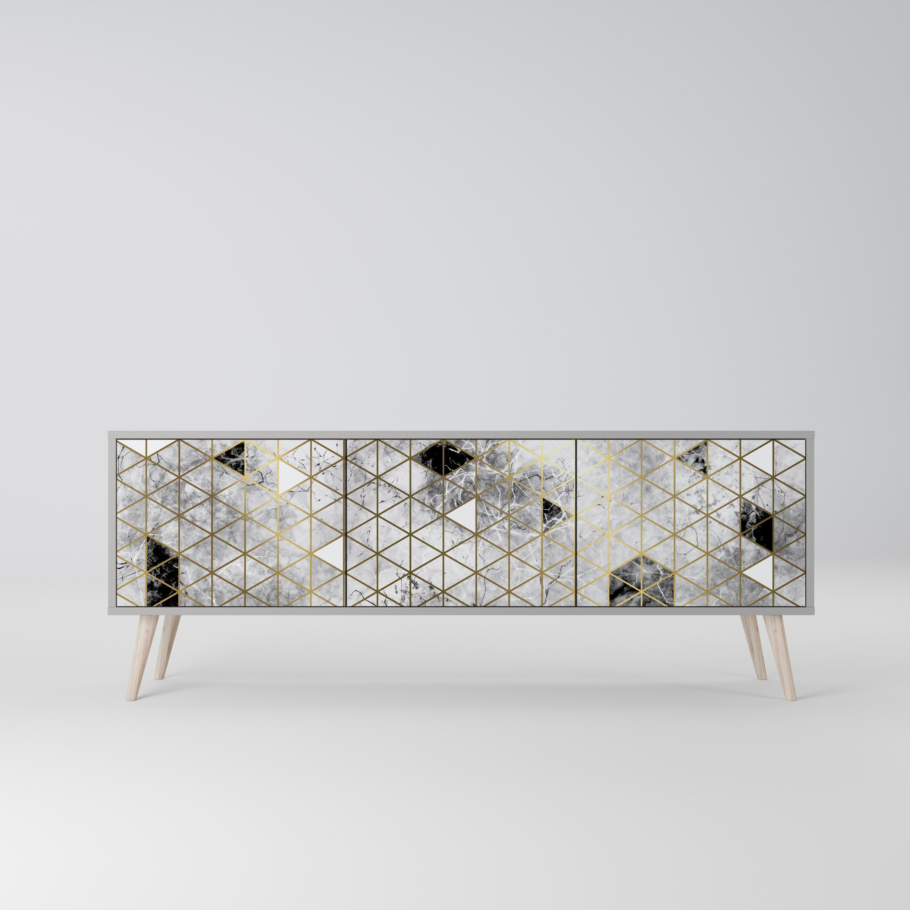 Meuble TV 3 portes ASHEN ARIA, finition grise