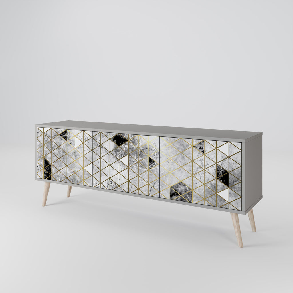 Meuble TV 3 portes ASHEN ARIA, finition grise