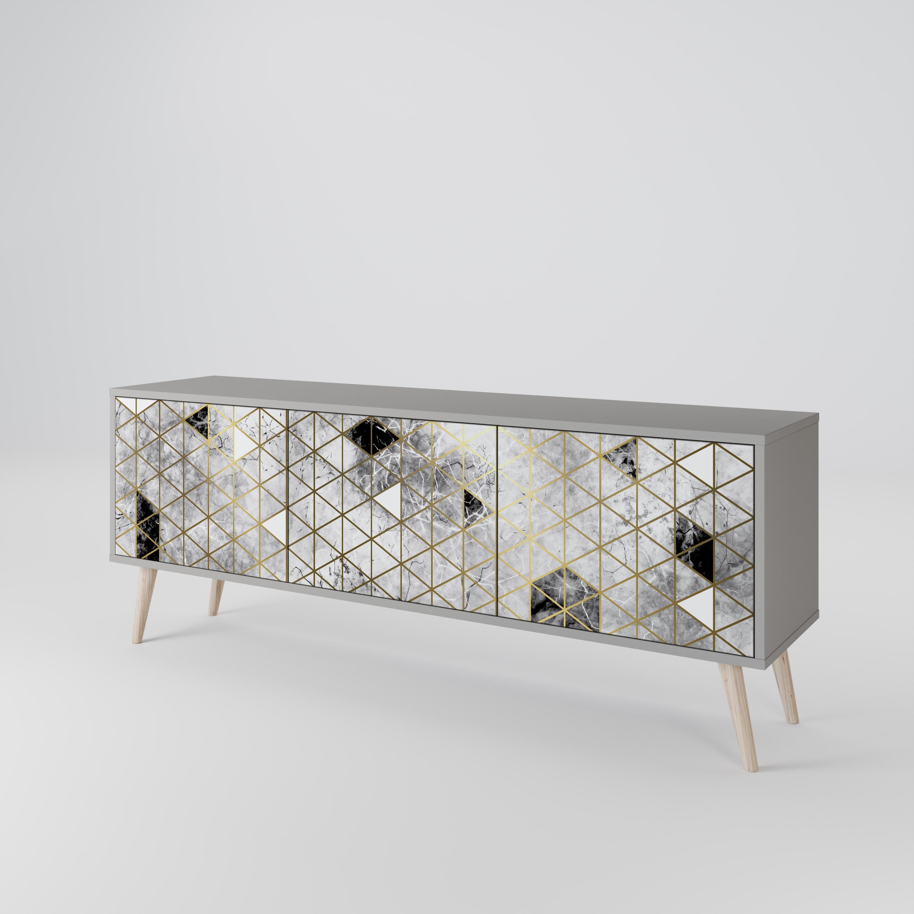 Meuble TV 3 portes ASHEN ARIA, finition grise