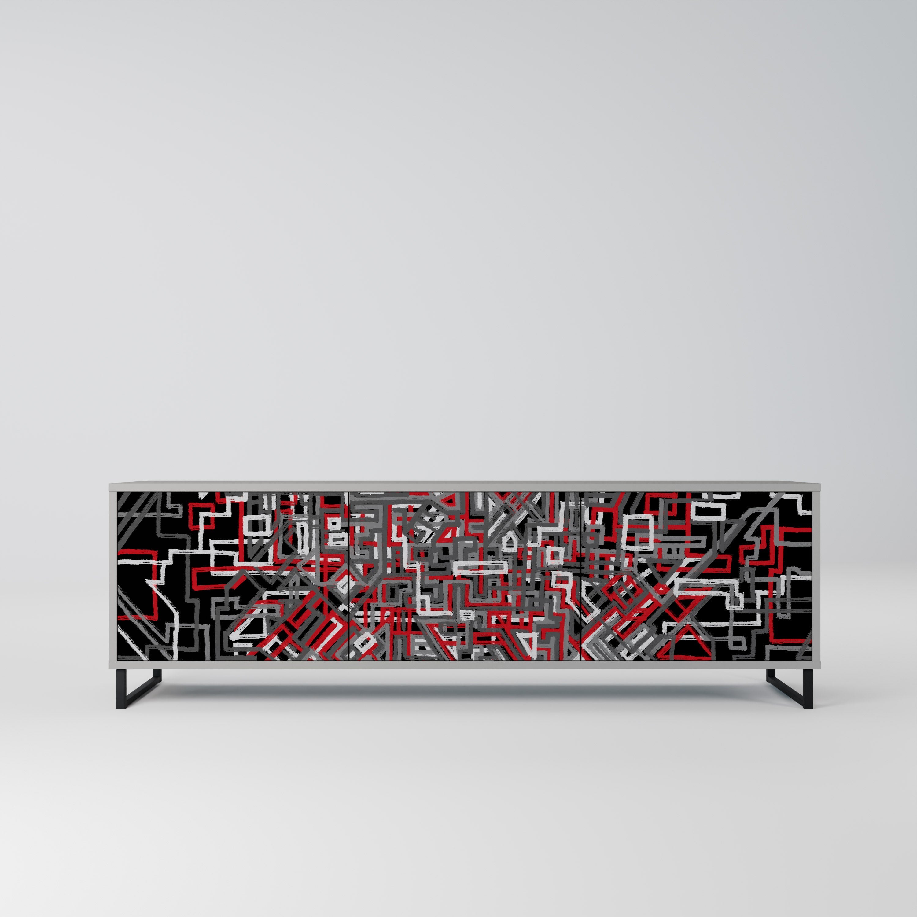 Meuble TV 3 portes BROKEN LINES finition grise
