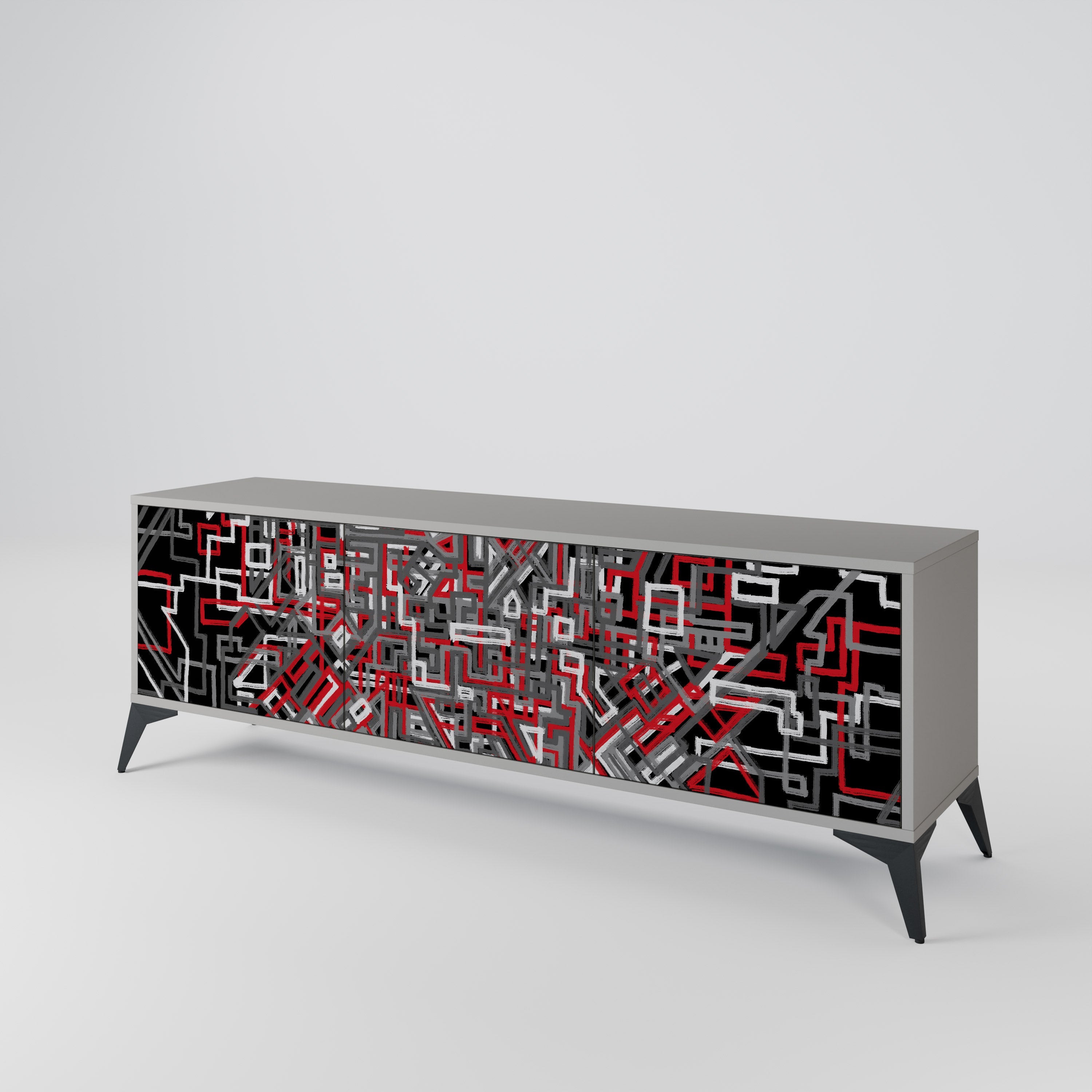 Meuble TV 3 portes BROKEN LINES finition grise