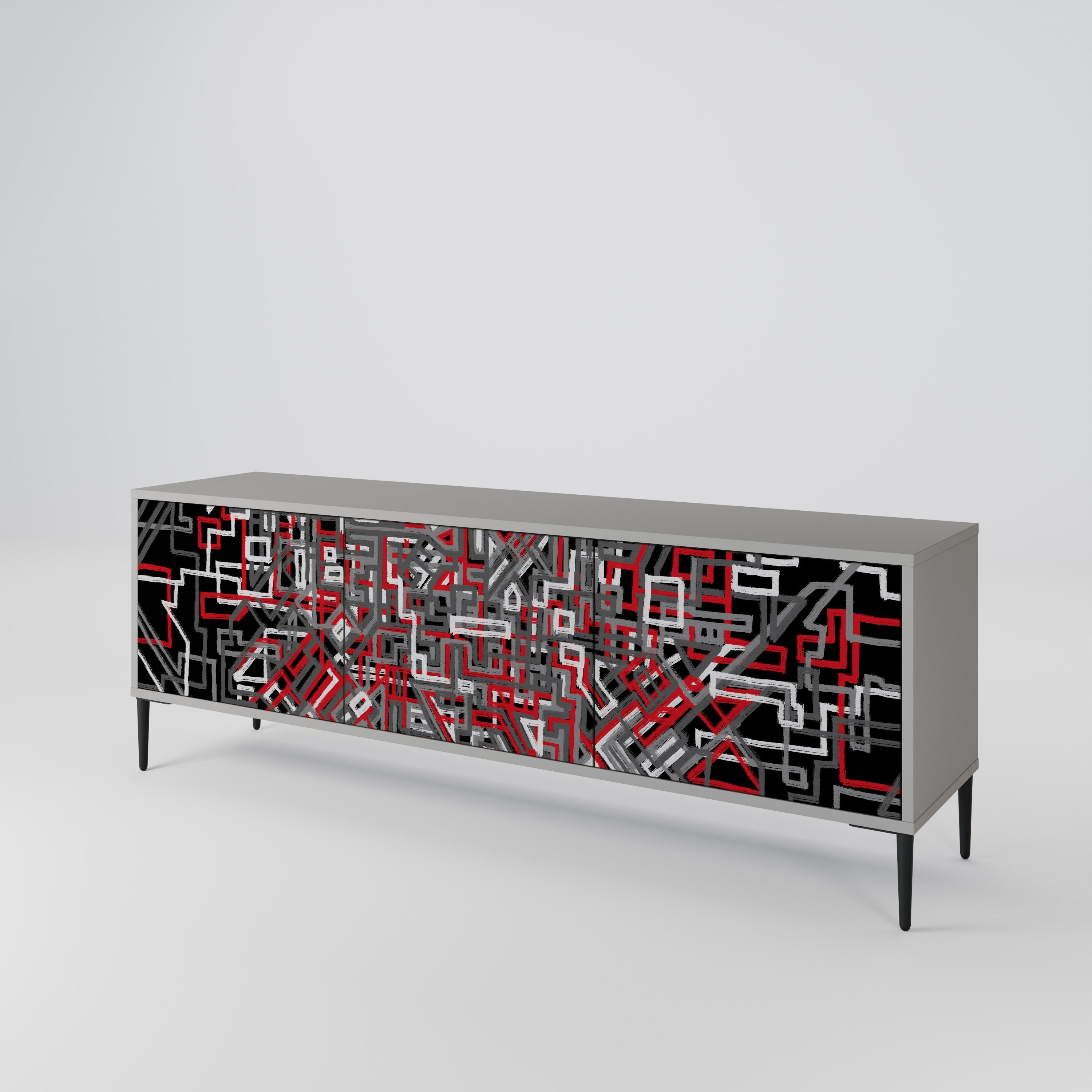 Meuble TV 3 portes BROKEN LINES finition grise