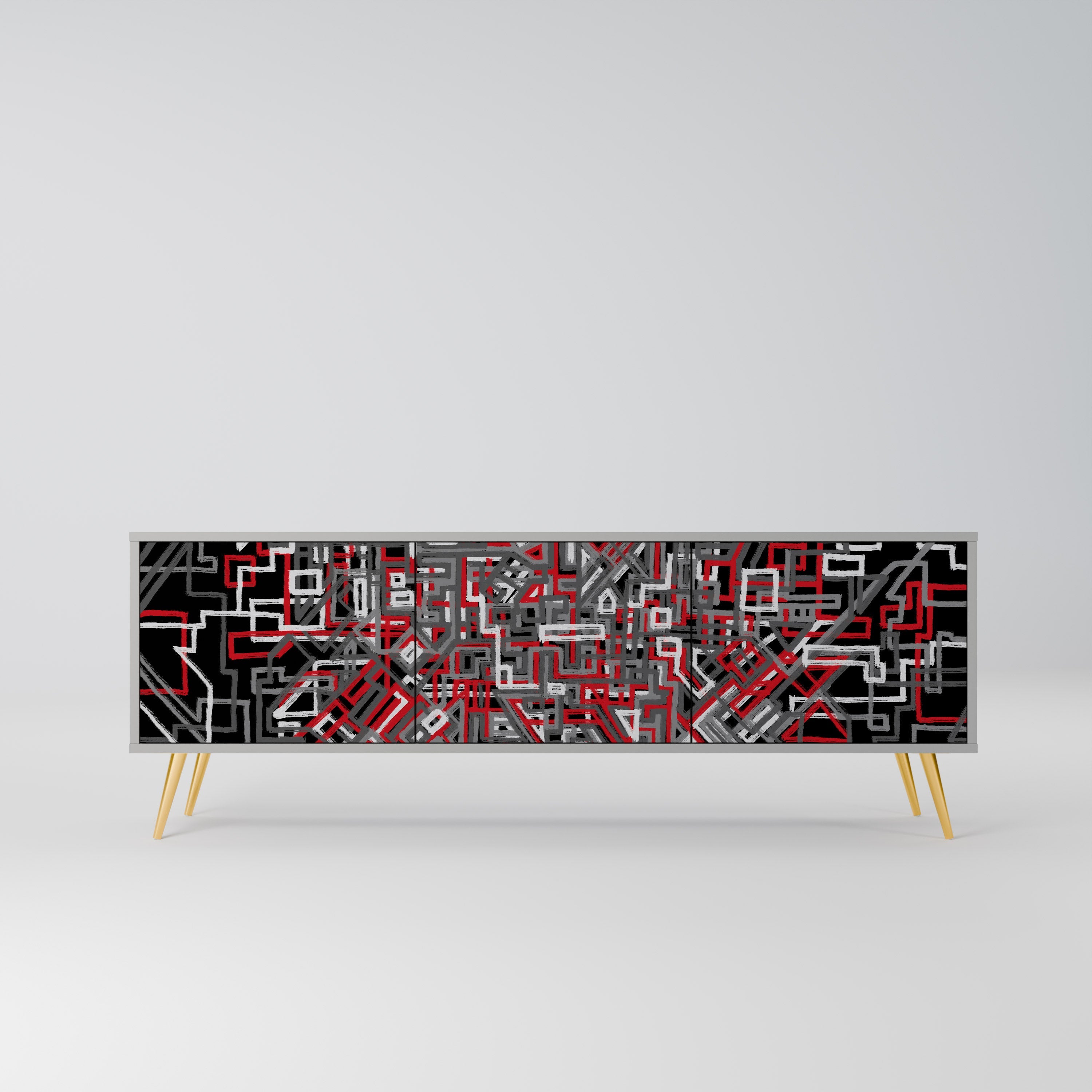 Meuble TV 3 portes BROKEN LINES finition grise