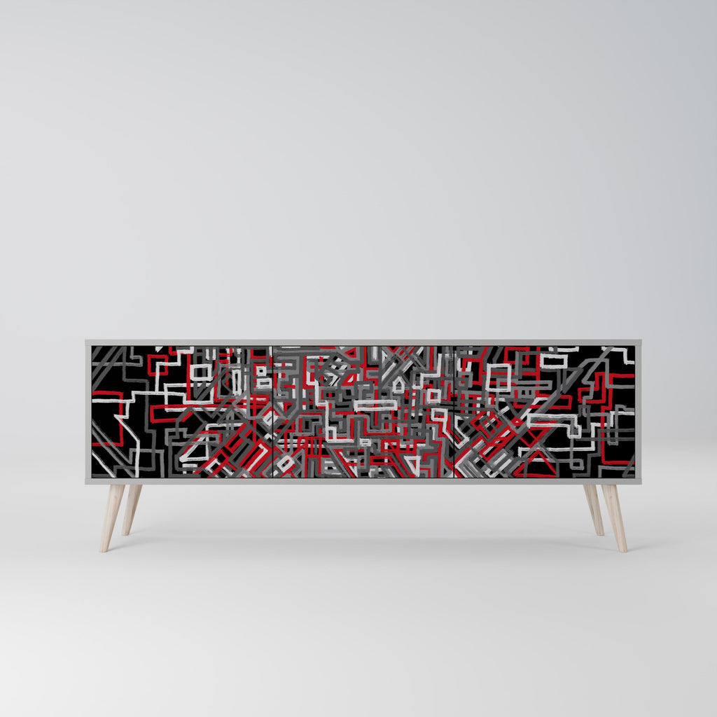 Meuble TV 3 portes BROKEN LINES finition grise