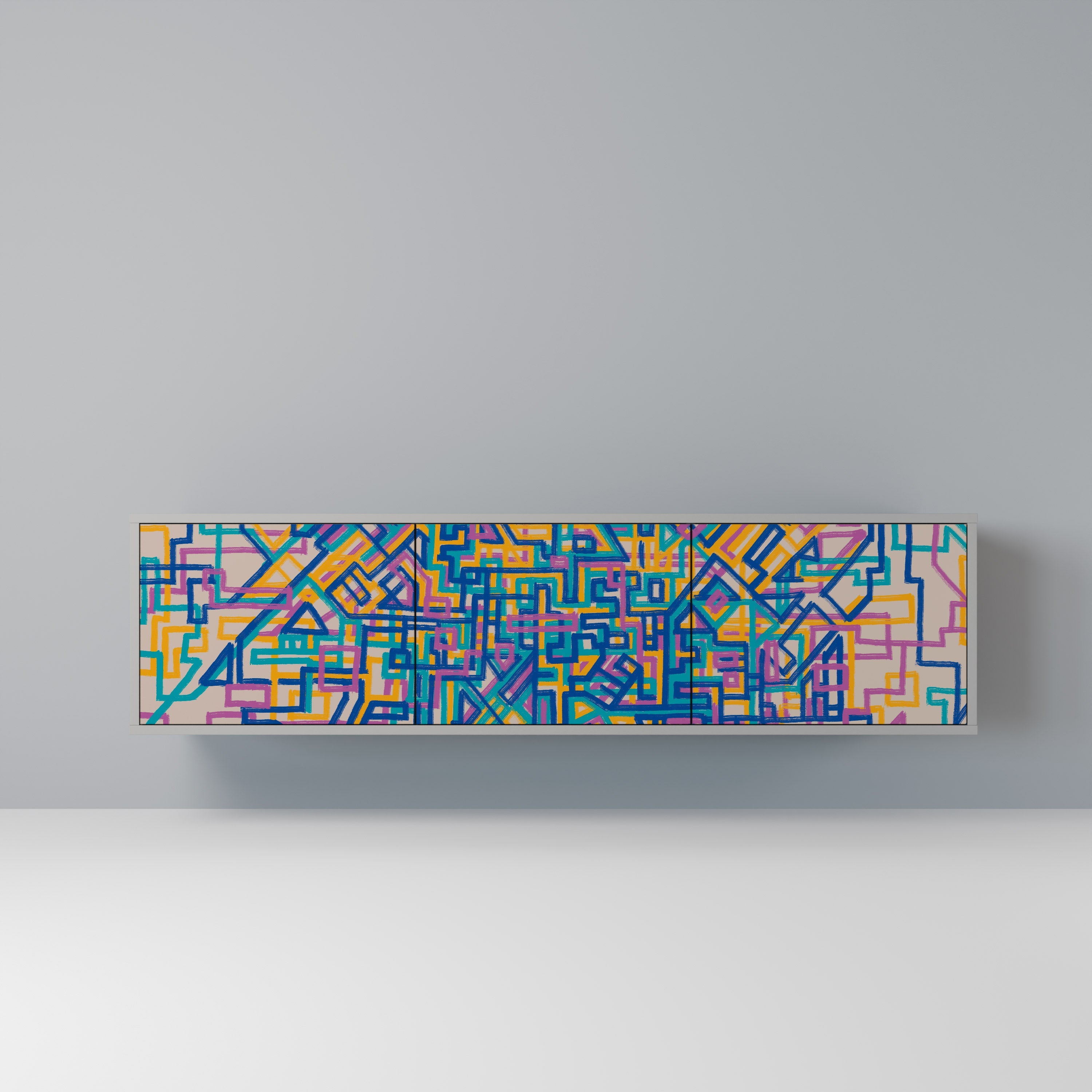 Meuble TV 3 portes MEMORIES MAP, finition grise