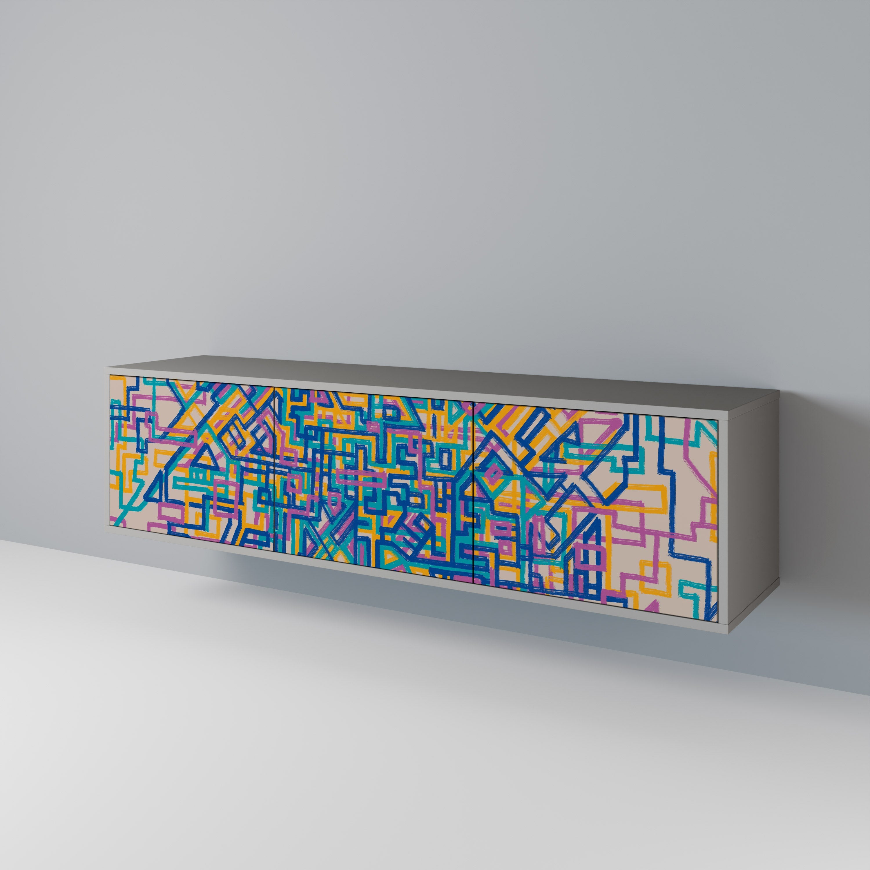 Meuble TV 3 portes MEMORIES MAP, finition grise