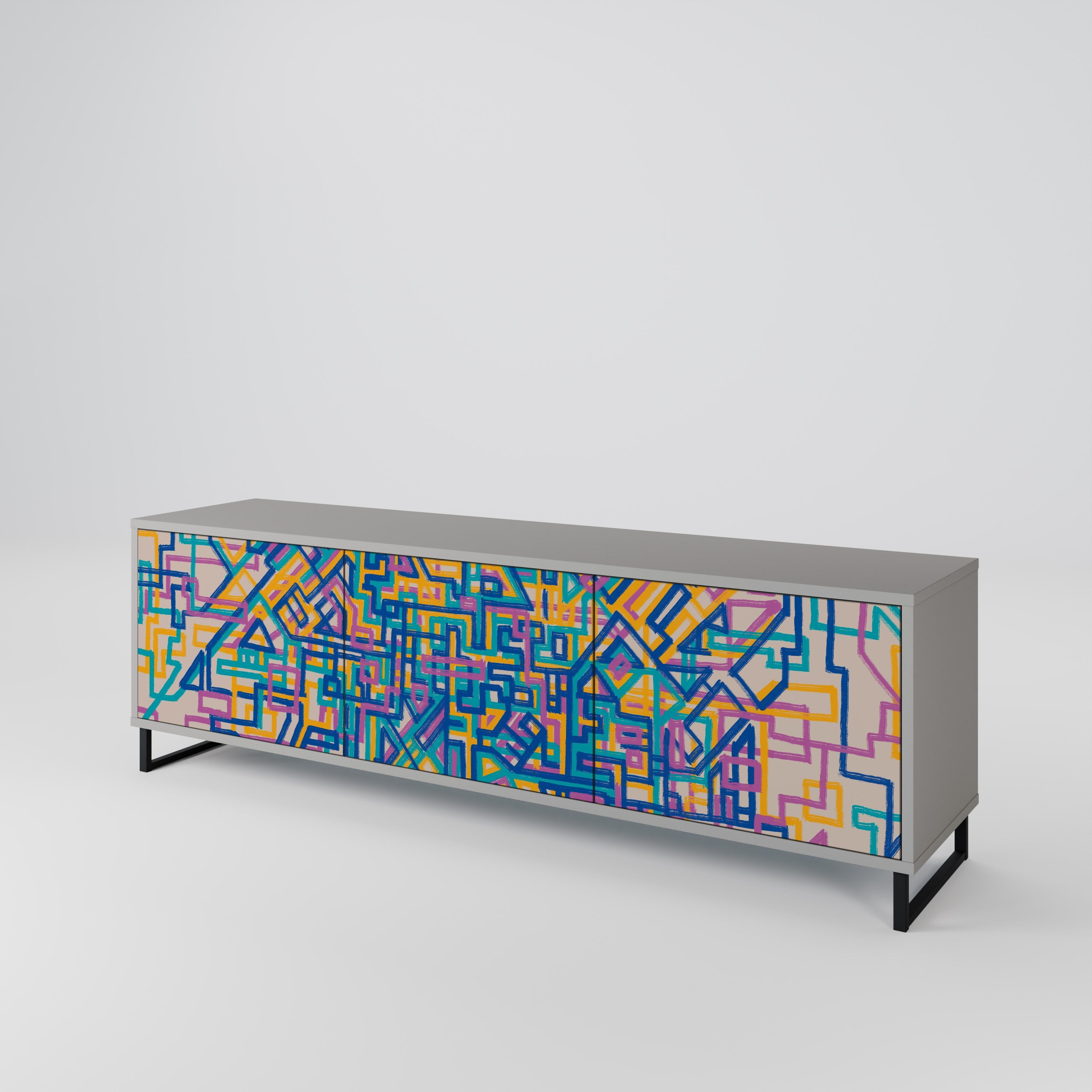 Meuble TV 3 portes MEMORIES MAP, finition grise