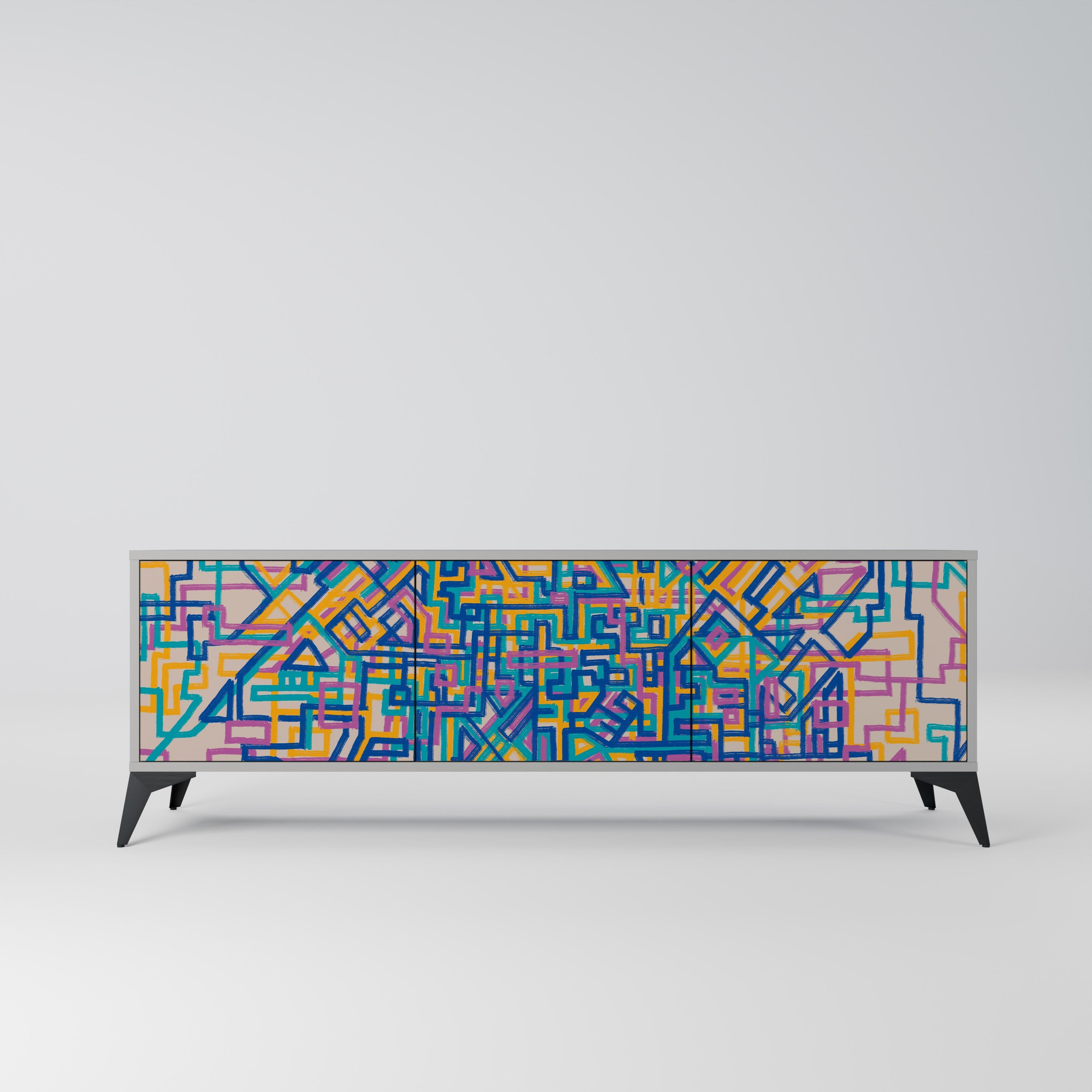 Meuble TV 3 portes MEMORIES MAP, finition grise