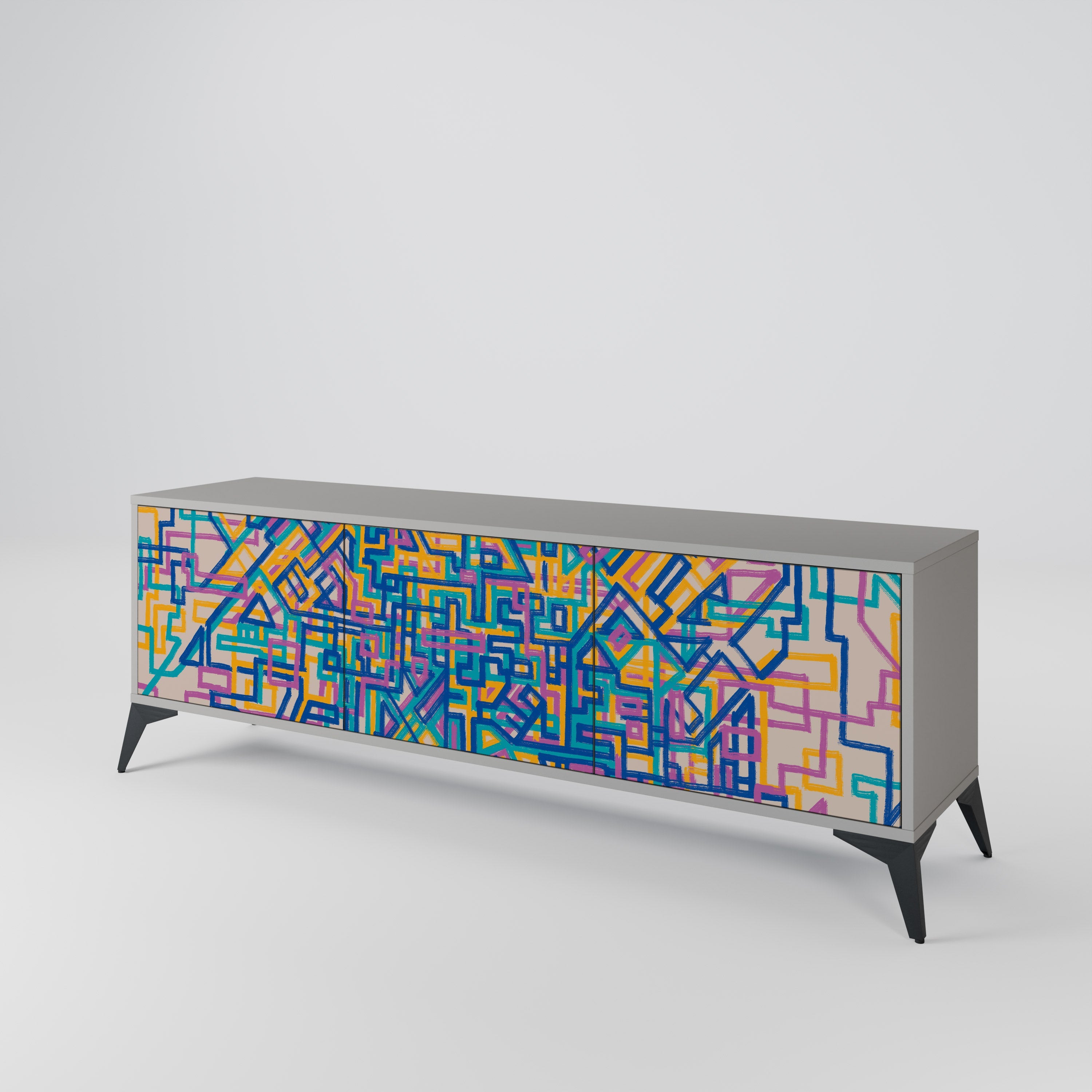 Meuble TV 3 portes MEMORIES MAP, finition grise