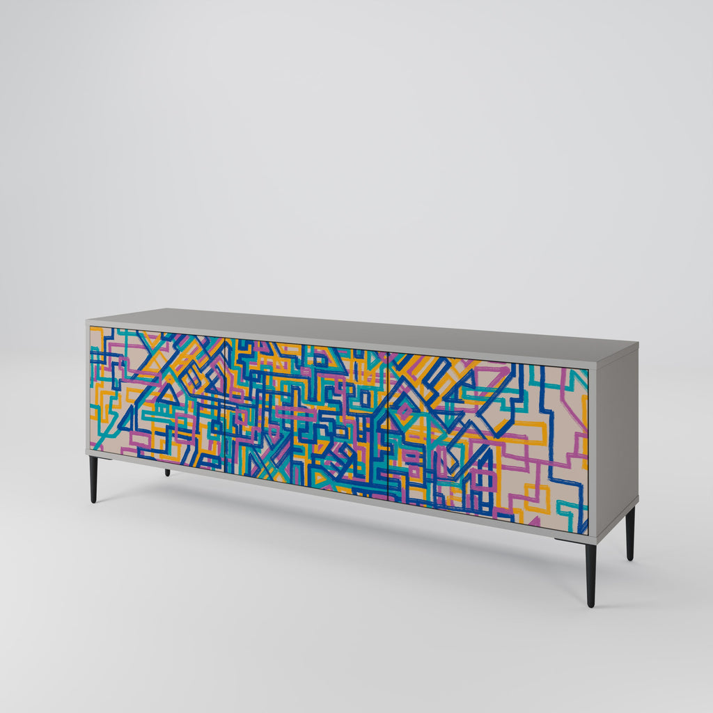 Meuble TV 3 portes MEMORIES MAP, finition grise