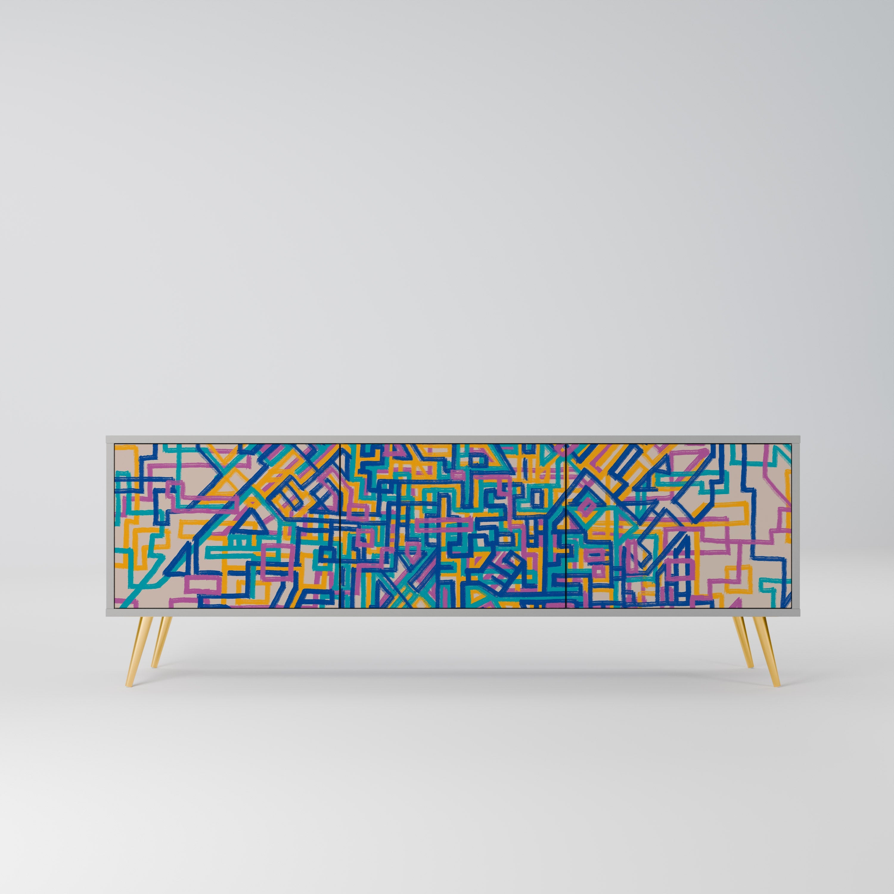 Meuble TV 3 portes MEMORIES MAP, finition grise