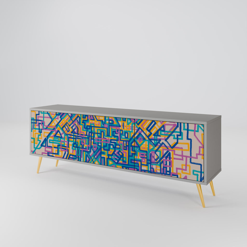 Meuble TV 3 portes MEMORIES MAP, finition grise