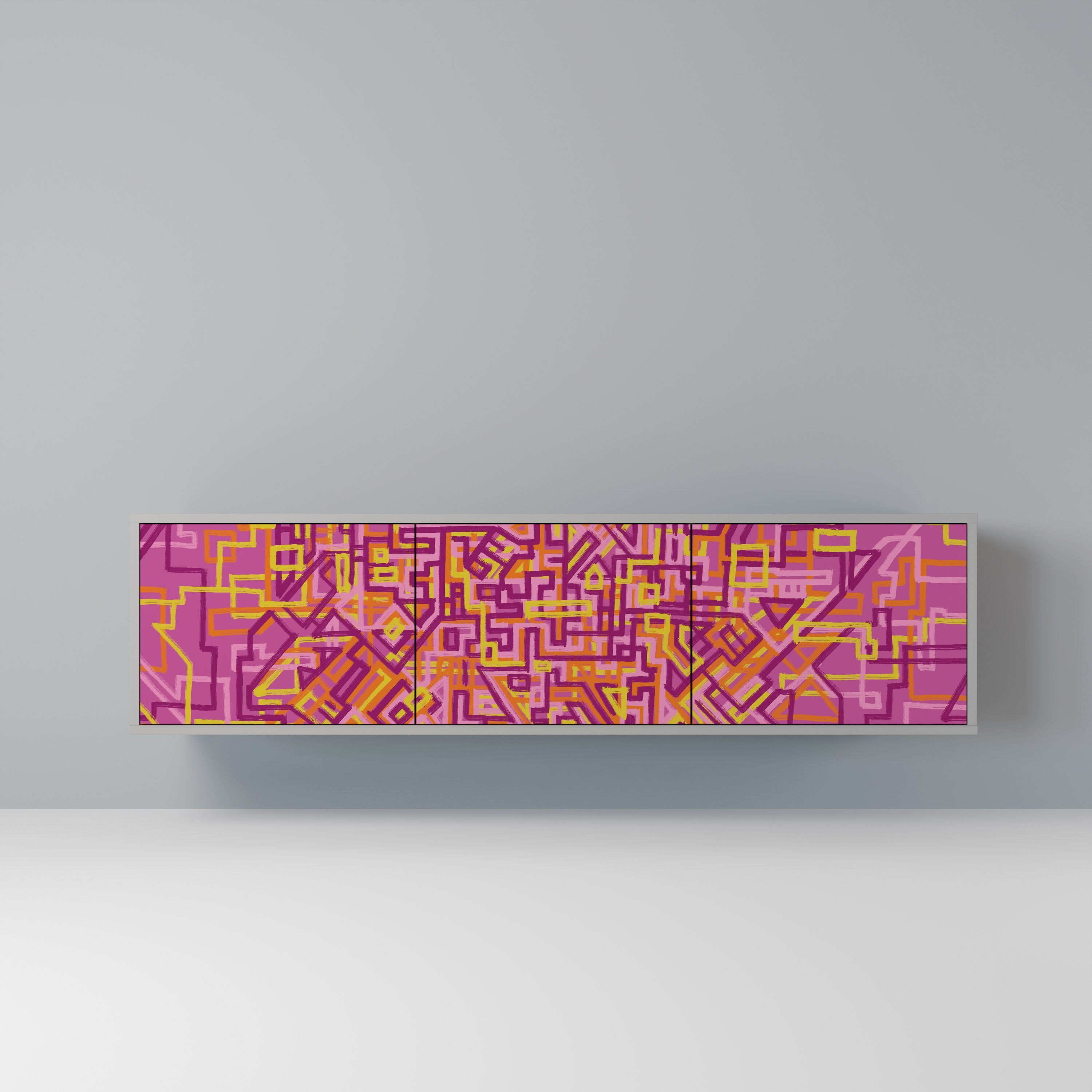 Meuble TV 3 portes LOVELY MEMORIES en finition grise