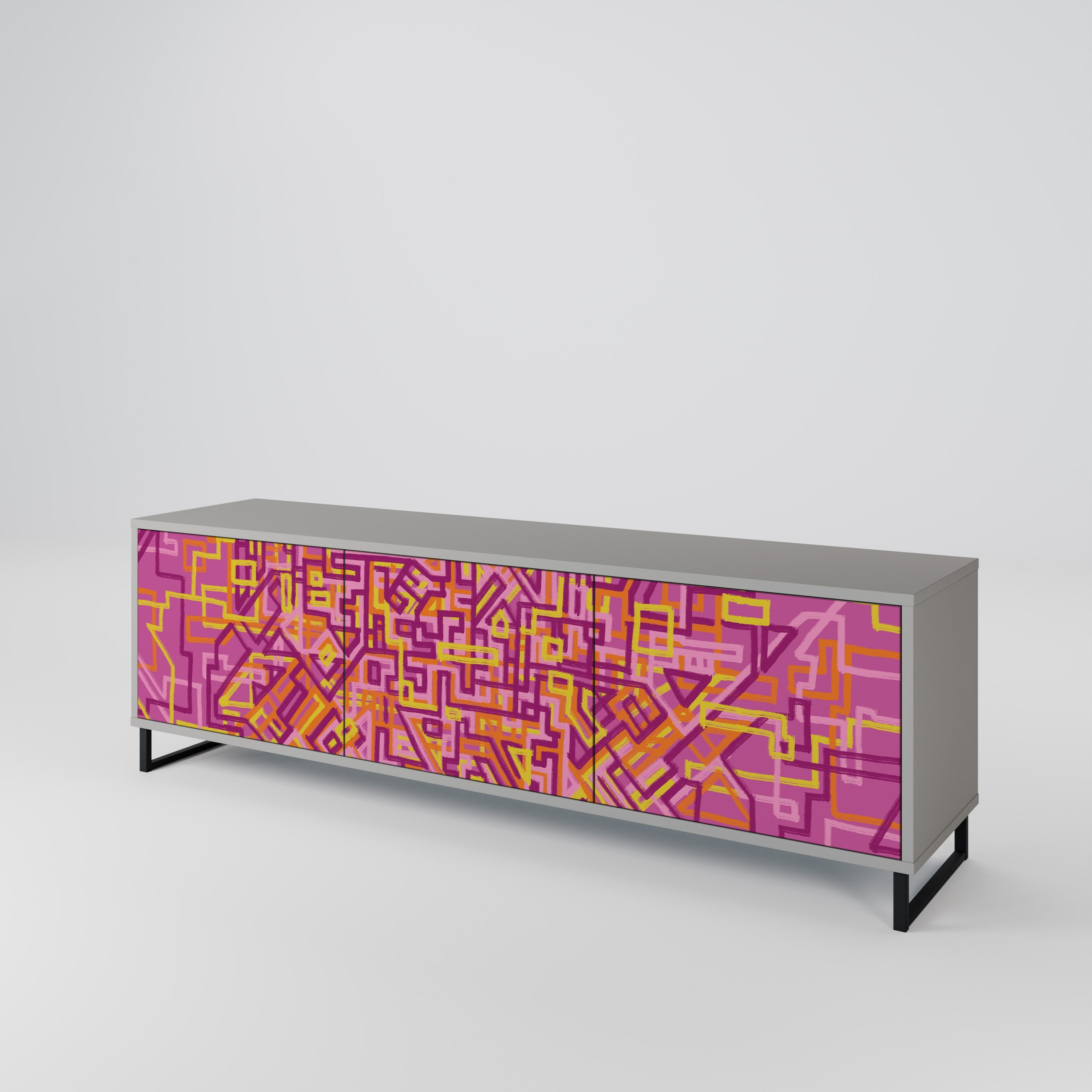 Meuble TV 3 portes LOVELY MEMORIES en finition grise