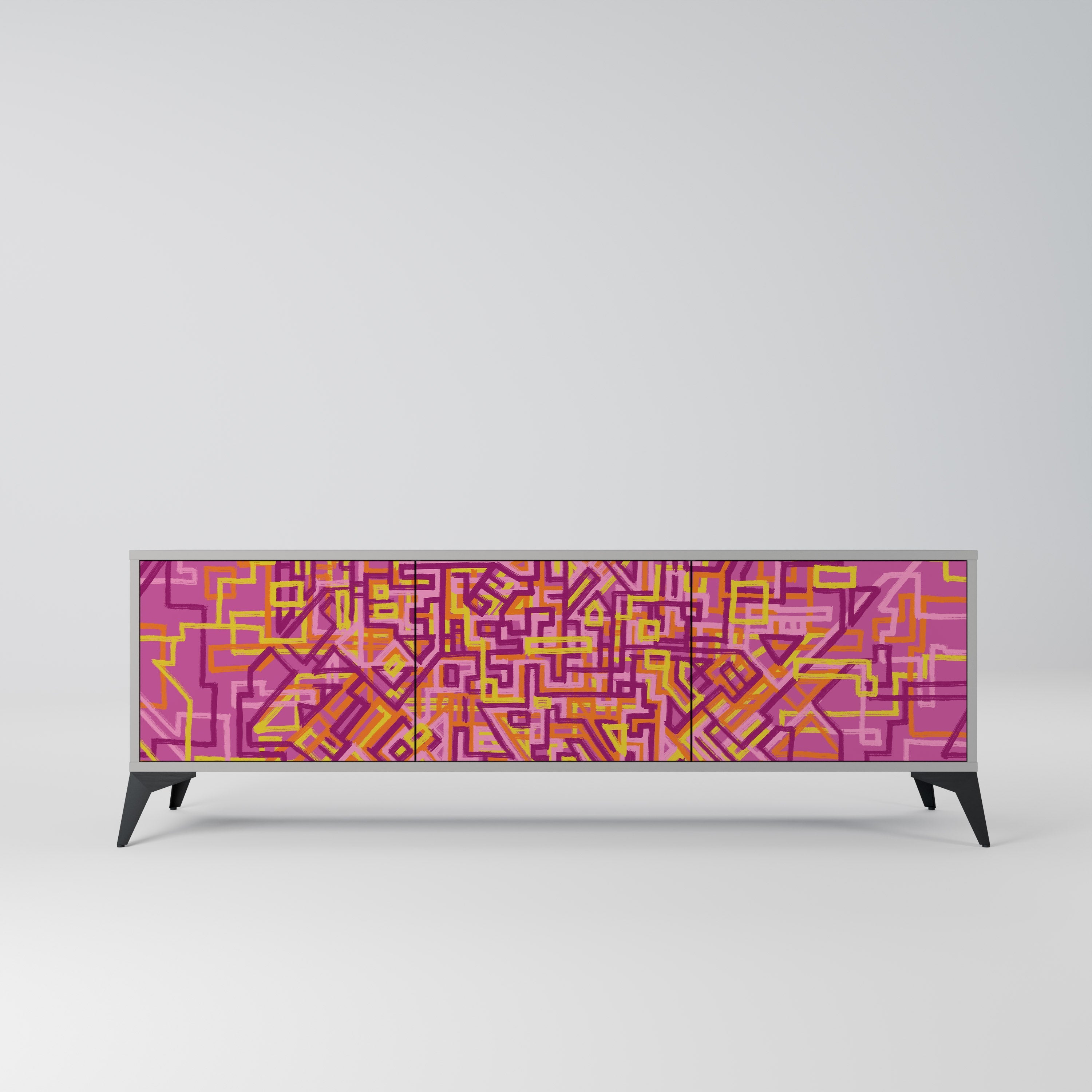 Meuble TV 3 portes LOVELY MEMORIES en finition grise