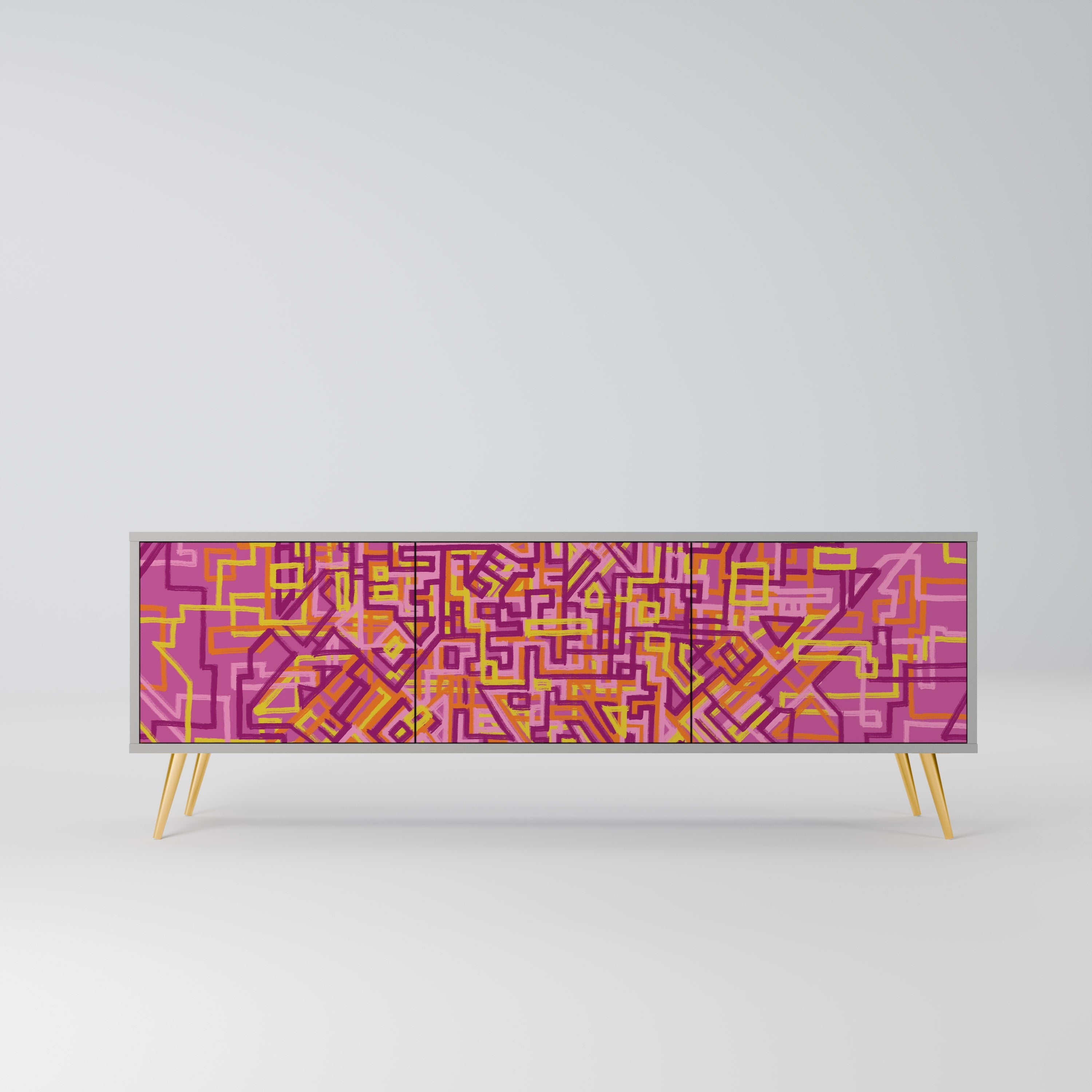 Meuble TV 3 portes LOVELY MEMORIES en finition grise