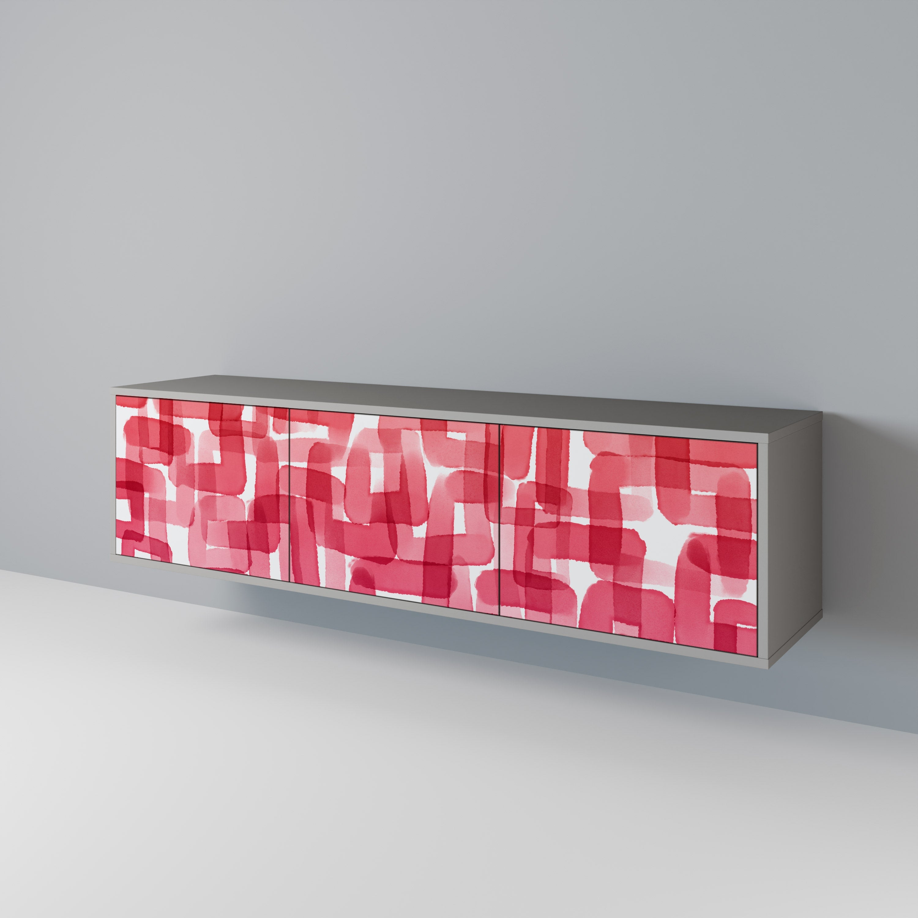 Meuble TV 3 portes KALEIDOSCOPIC CUBISM, finition grise