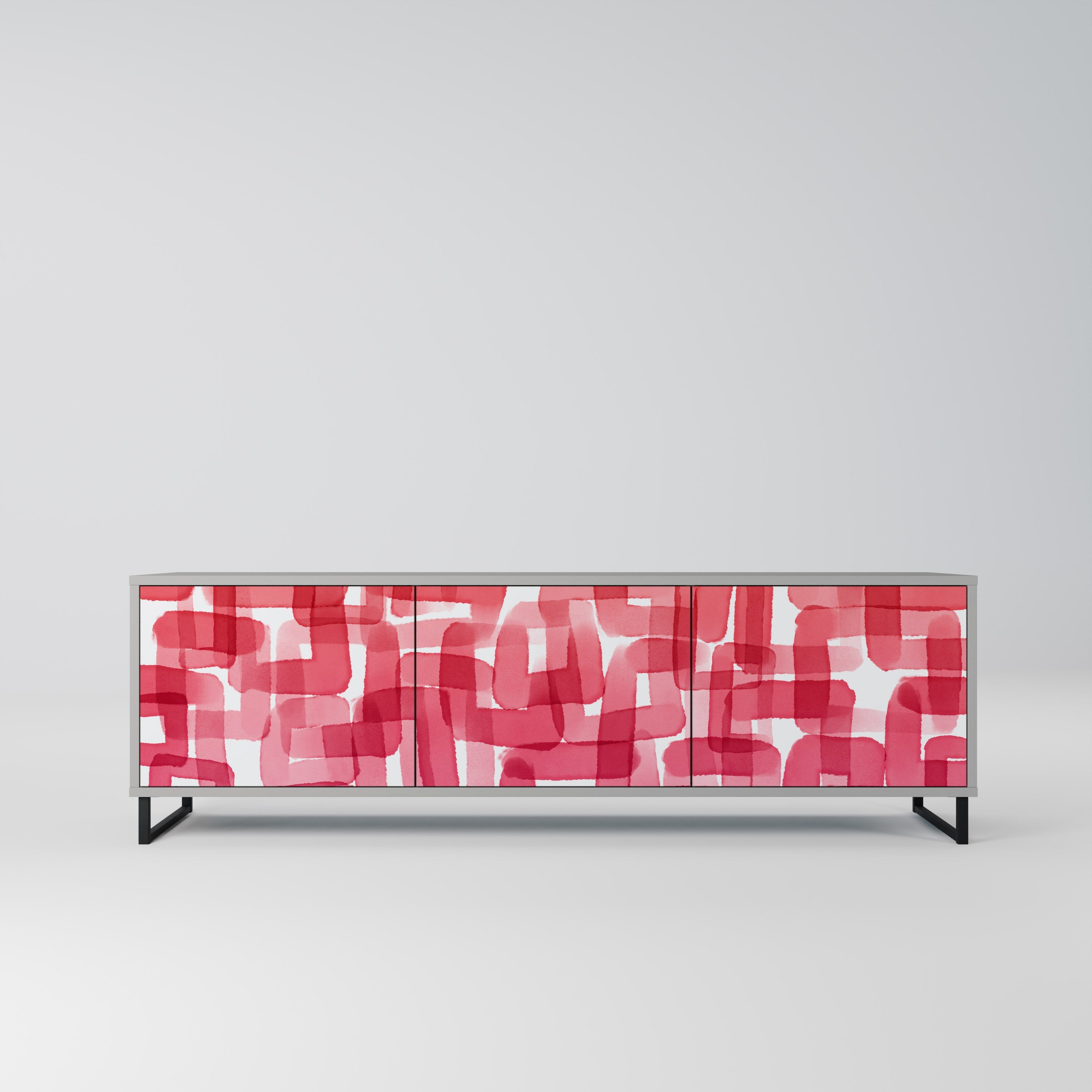 Meuble TV 3 portes KALEIDOSCOPIC CUBISM, finition grise