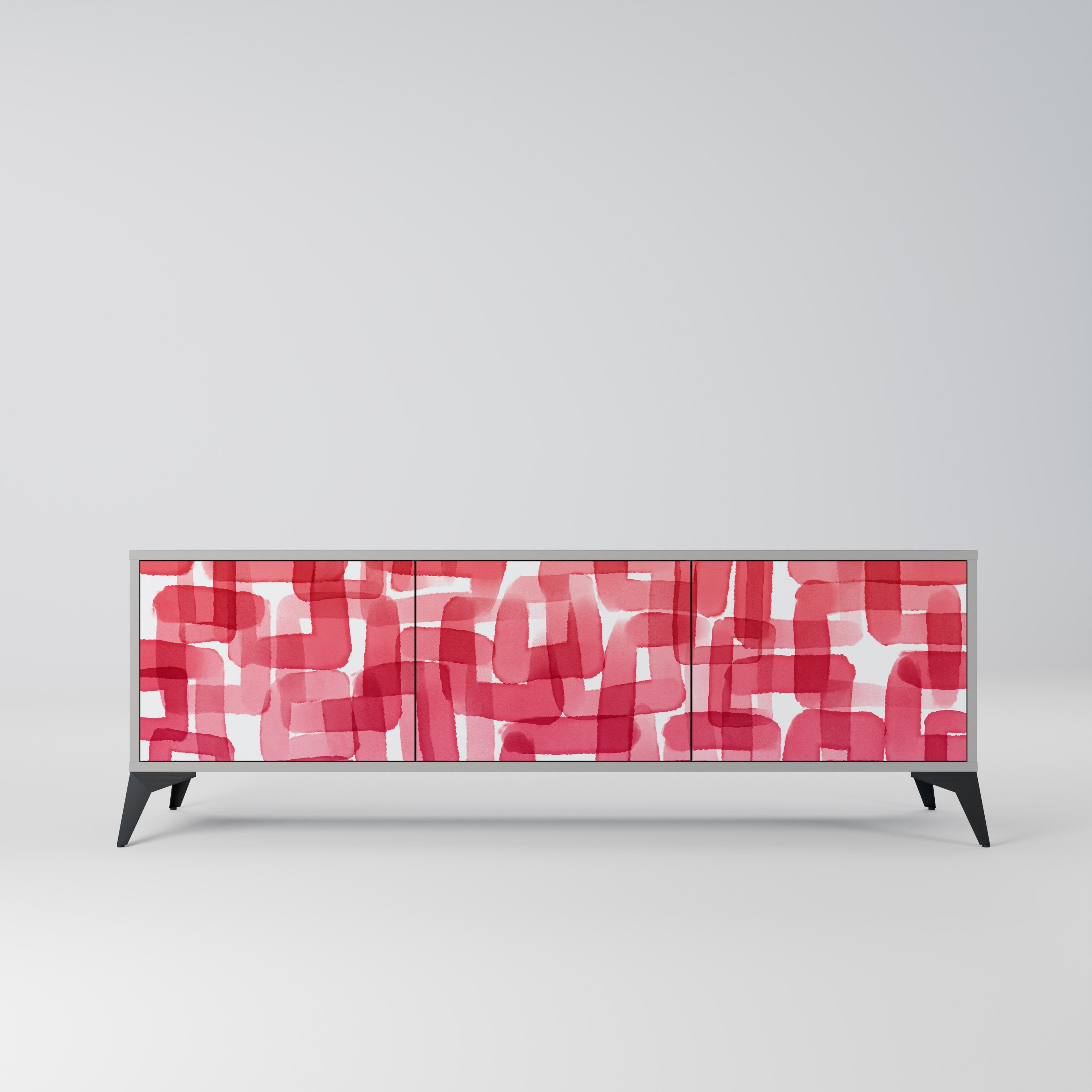 Meuble TV 3 portes KALEIDOSCOPIC CUBISM, finition grise