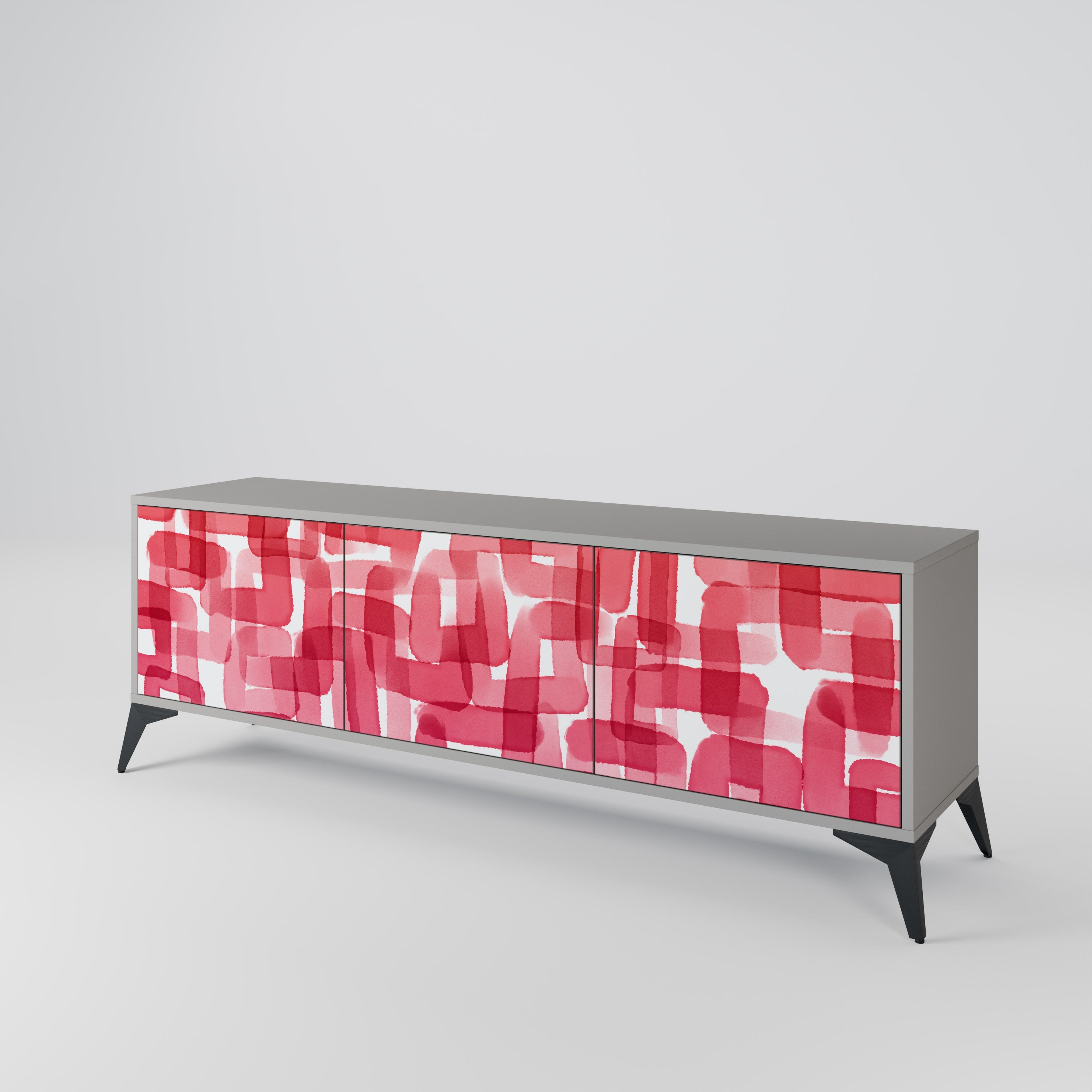 Meuble TV 3 portes KALEIDOSCOPIC CUBISM, finition grise