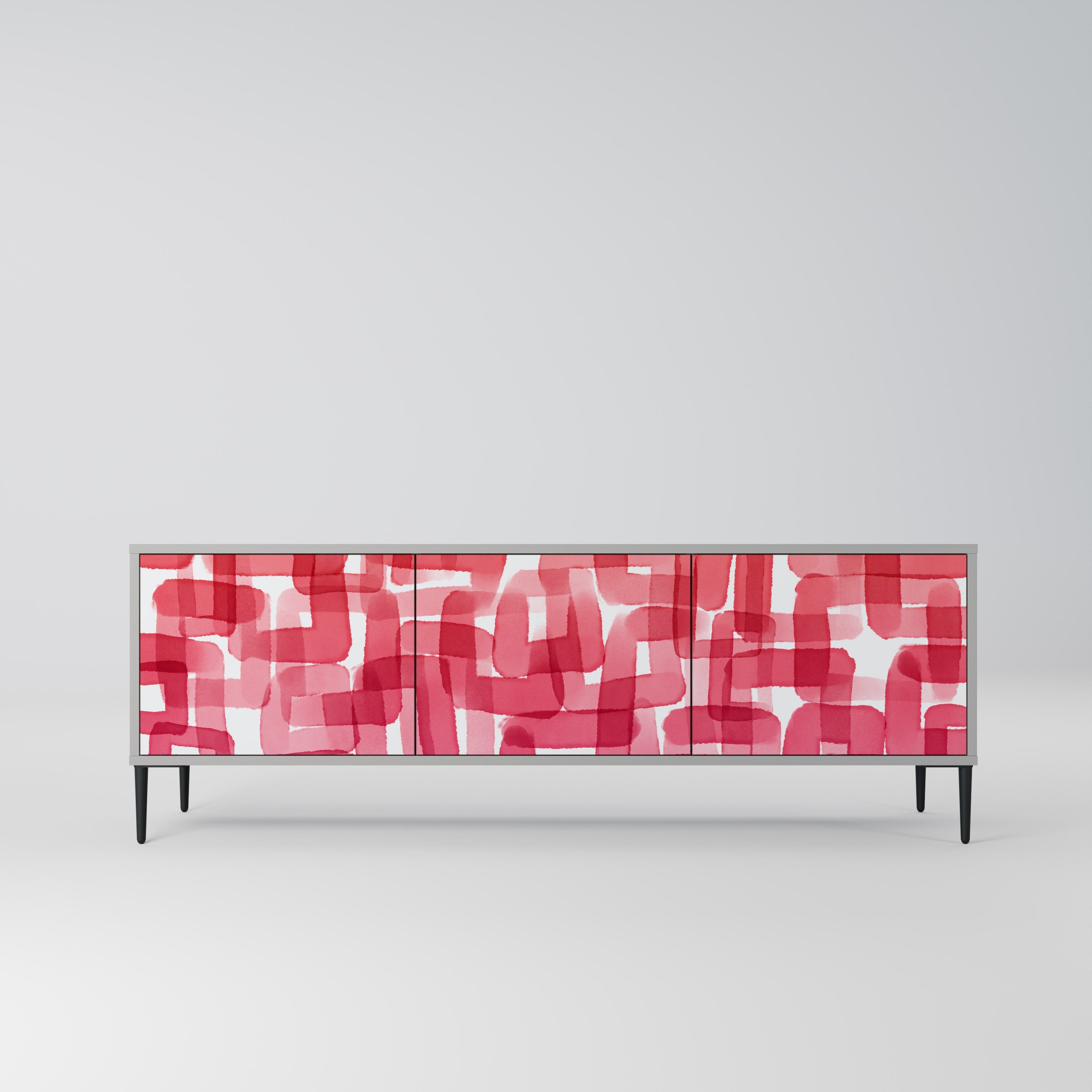 Meuble TV 3 portes KALEIDOSCOPIC CUBISM, finition grise