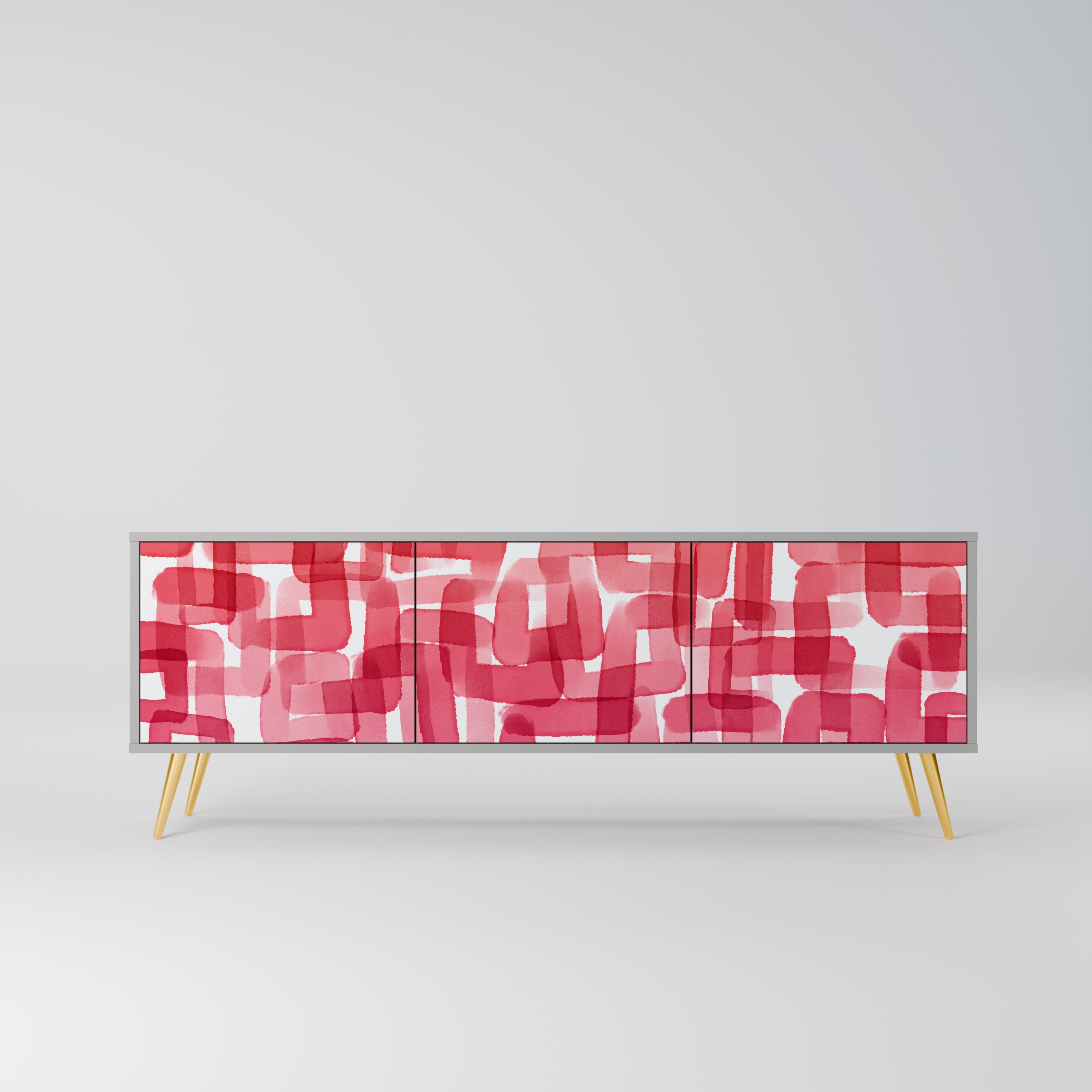 Meuble TV 3 portes KALEIDOSCOPIC CUBISM, finition grise