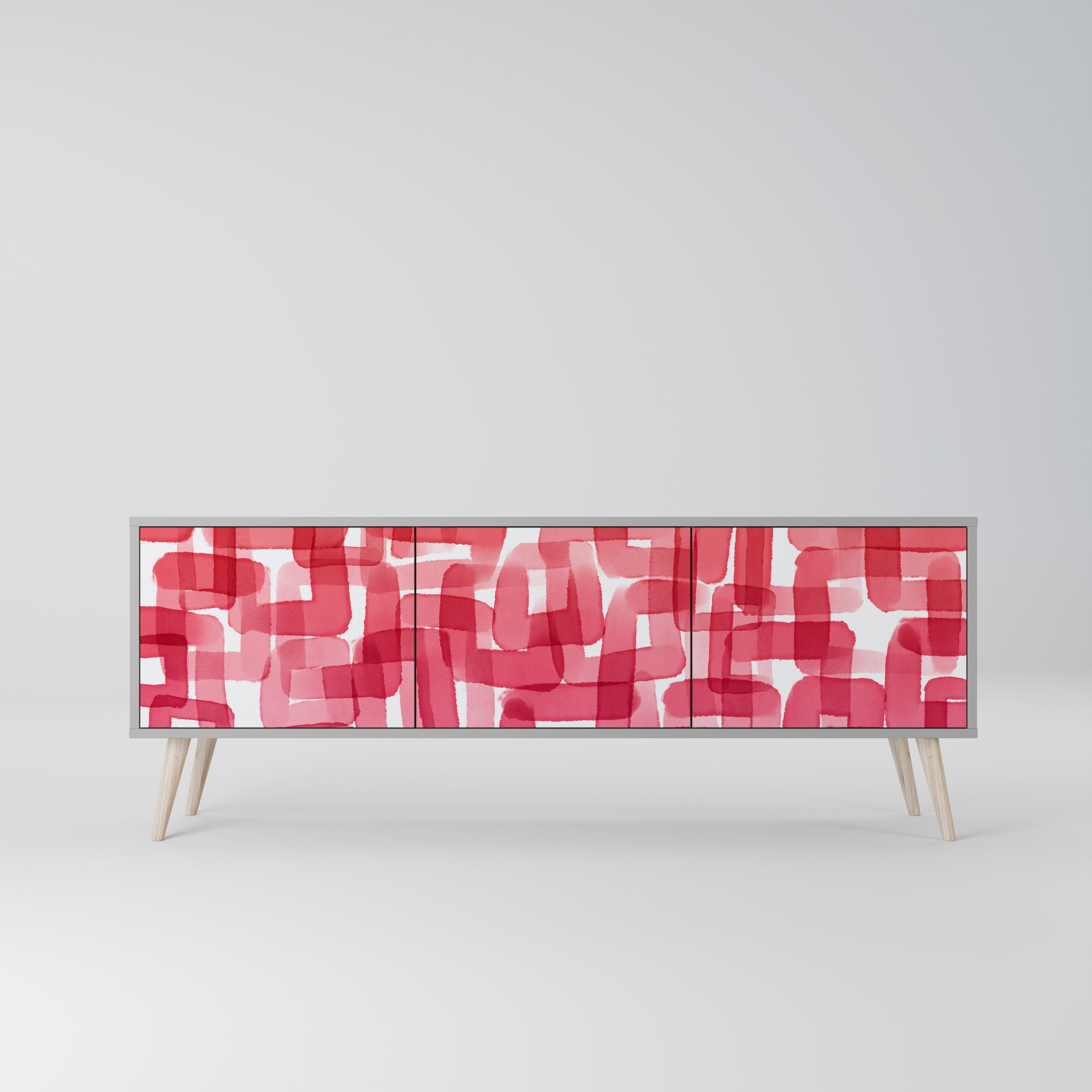 Meuble TV 3 portes KALEIDOSCOPIC CUBISM, finition grise