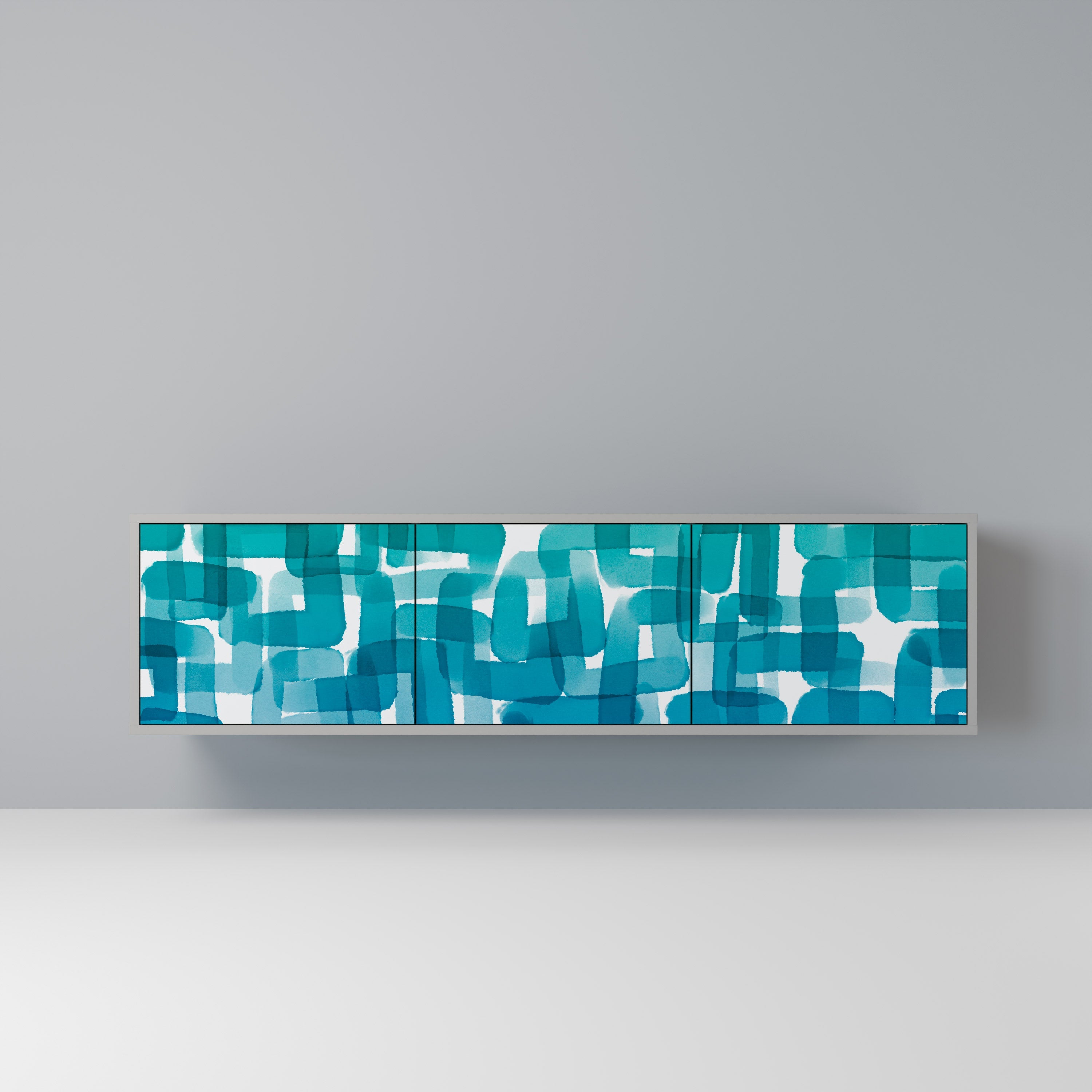 Meuble TV 3 portes TURQUOISE RECTANGLES en finition grise