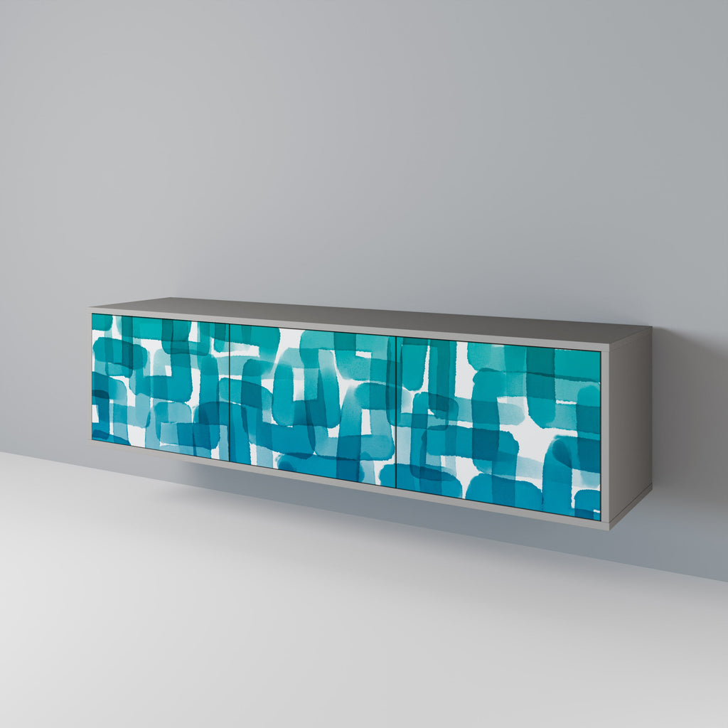 Meuble TV 3 portes TURQUOISE RECTANGLES en finition grise