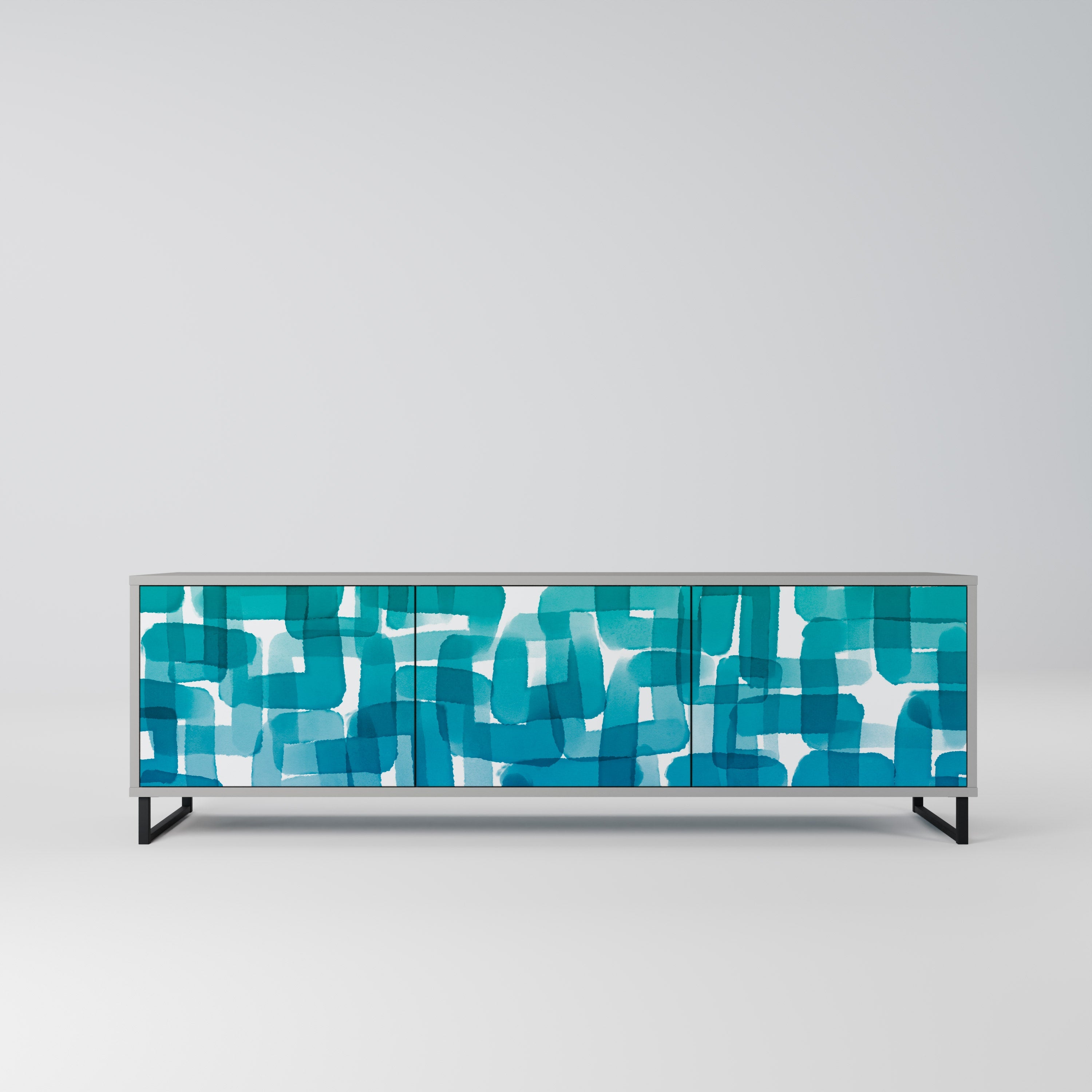 Meuble TV 3 portes TURQUOISE RECTANGLES en finition grise