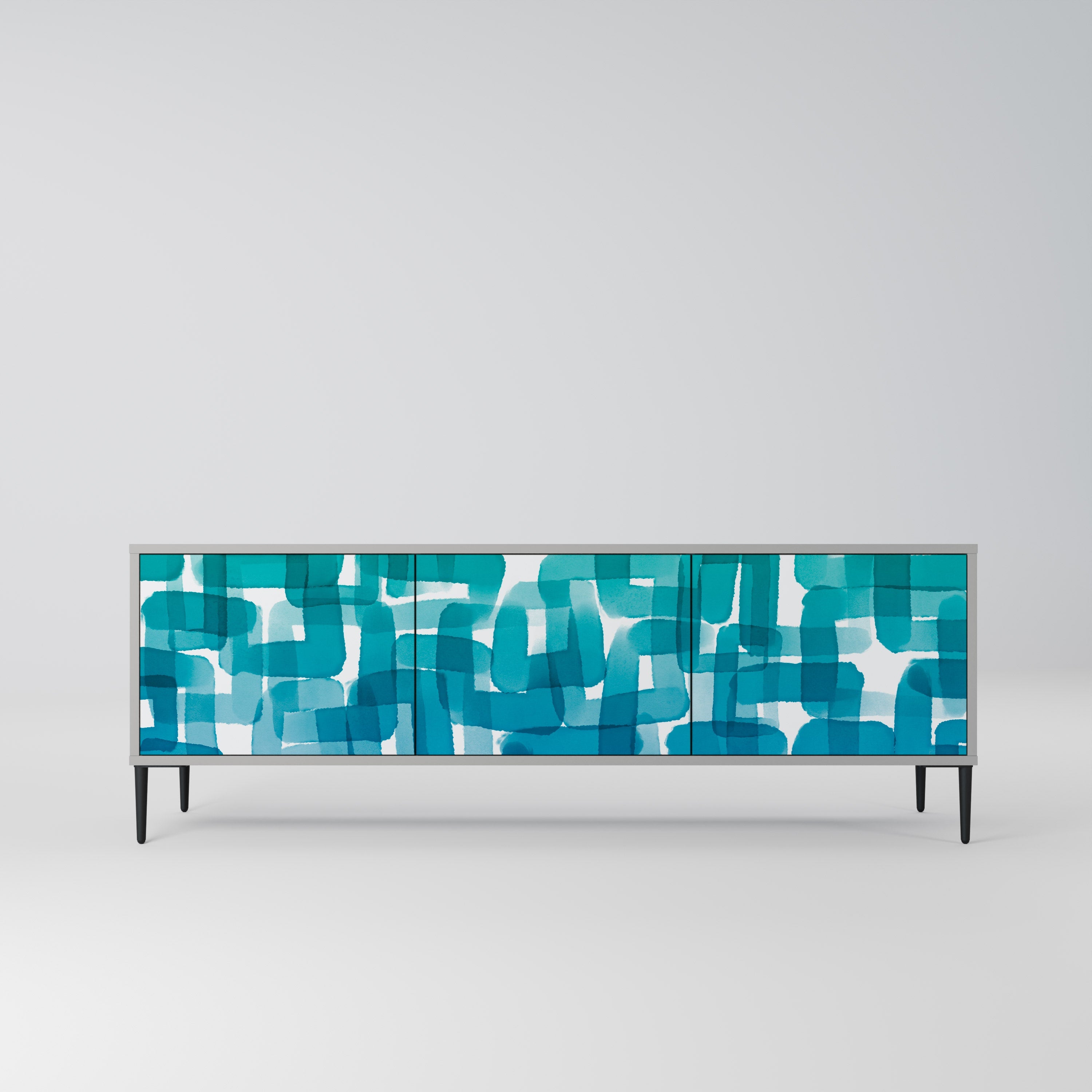 Meuble TV 3 portes TURQUOISE RECTANGLES en finition grise